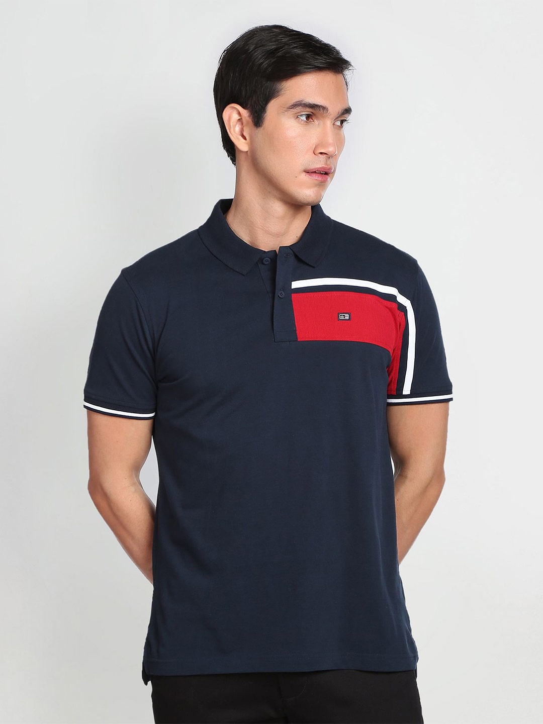 

Arrow Sport Colourblocked Polo Collar Pure Cotton T-shirt, Blue