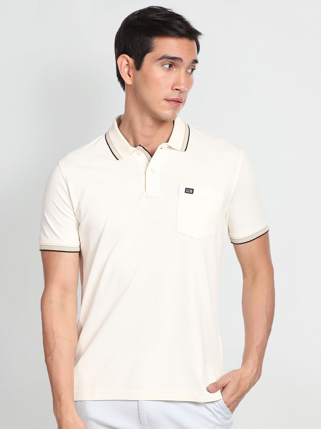 

Arrow Sport Polo Collar Mercerised Cotton Casual T-shirt, Off white