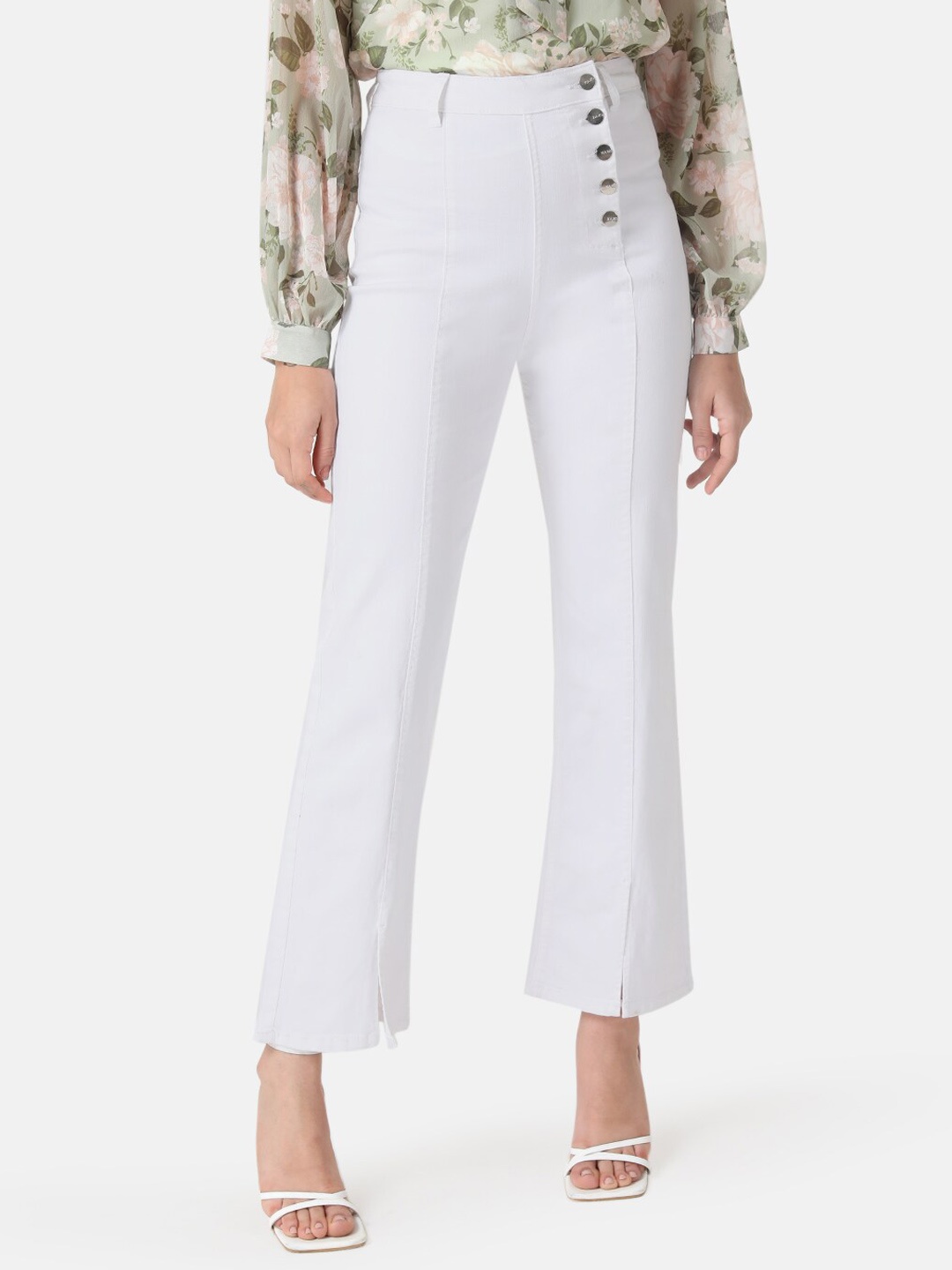 

Kazo Women Flared High-Rise Jeans, White
