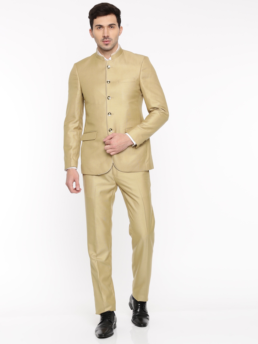 

Raymond Men Beige Single-Breasted Contemporary Fit Bandhgala Suit
