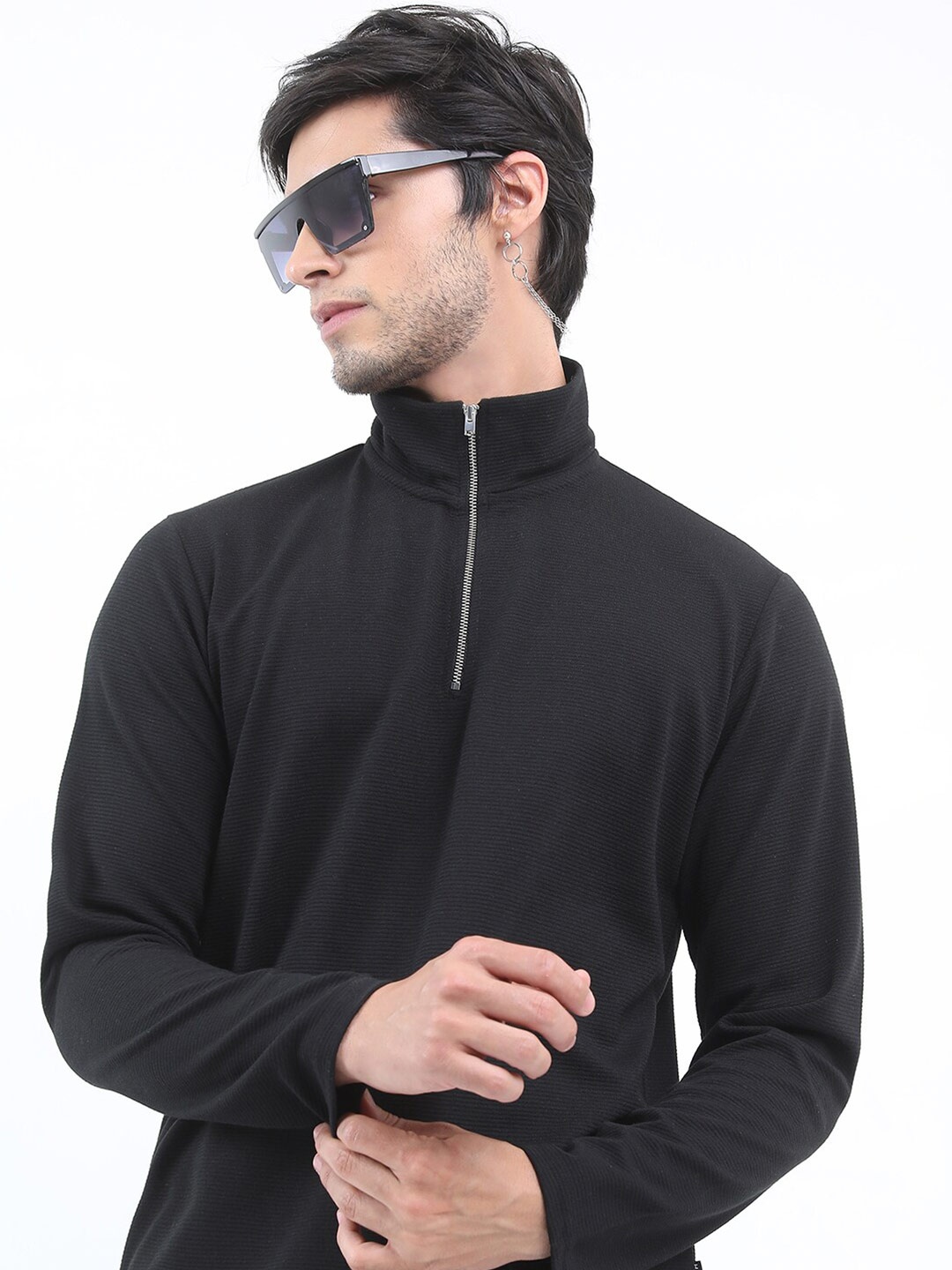 

KETCH Structured High Neck Long Sleeves Regular Fit T-shirt, Black