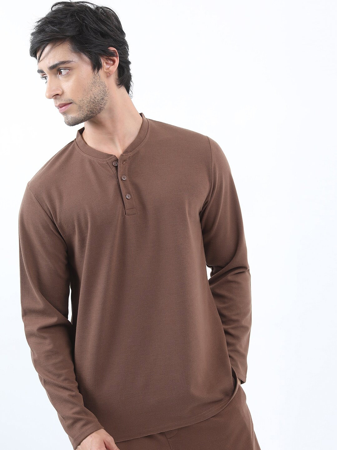 

KETCH Henley Neck Structured Regular Fit Tshirt, Brown