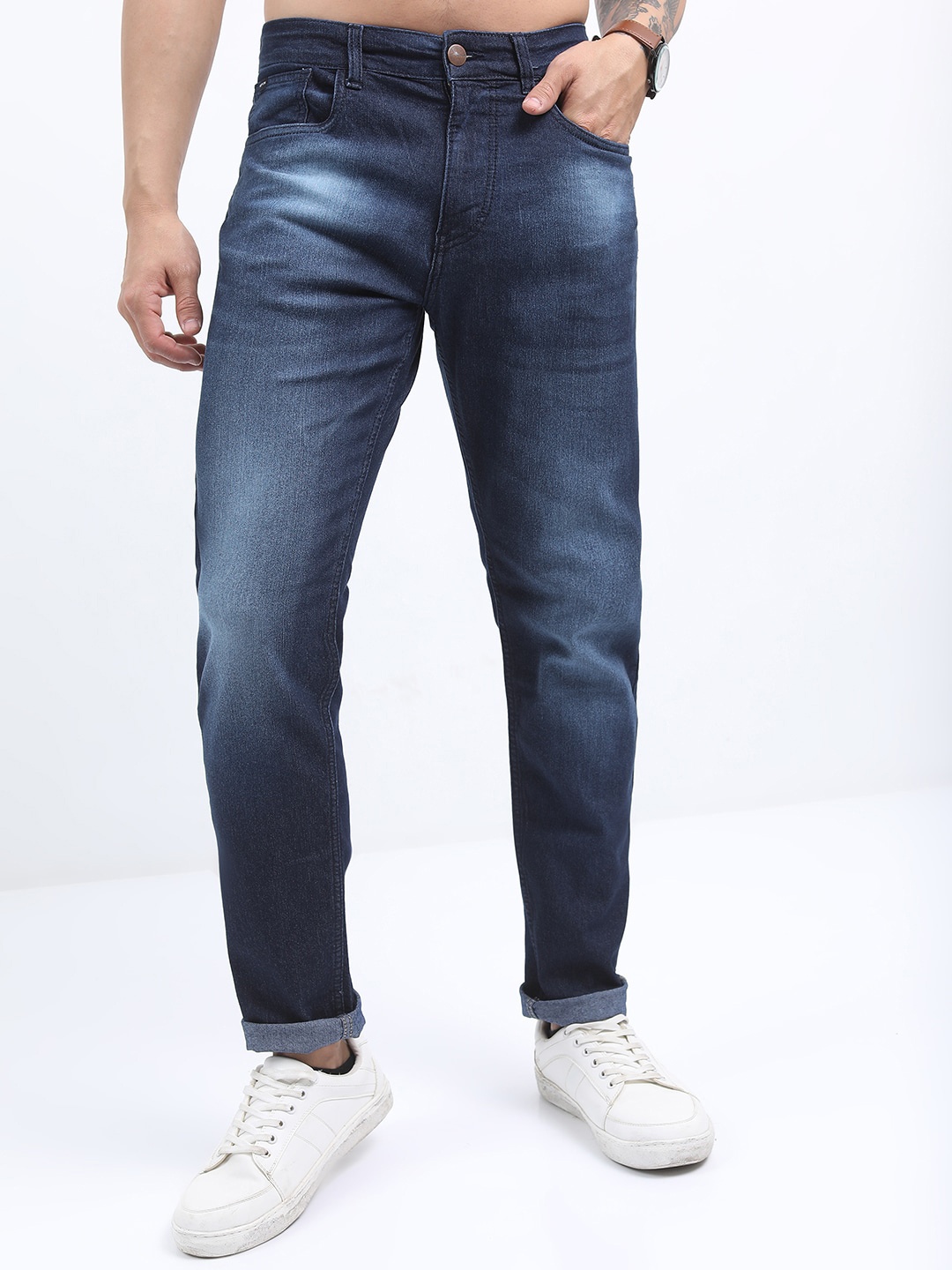 

KETCH Men Tapered Fit Heavy Fade Stretchable Jeans, Blue
