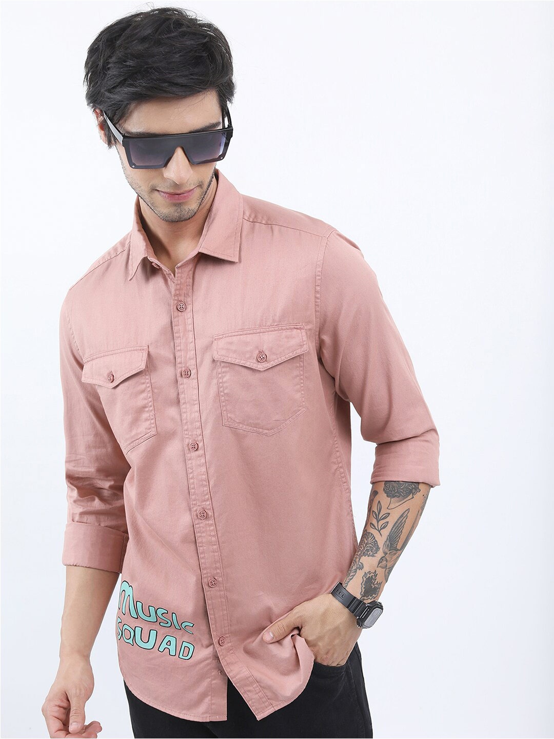 

KETCH Slim Fit Graphic Printed Cotton Casual Shirt, Pink