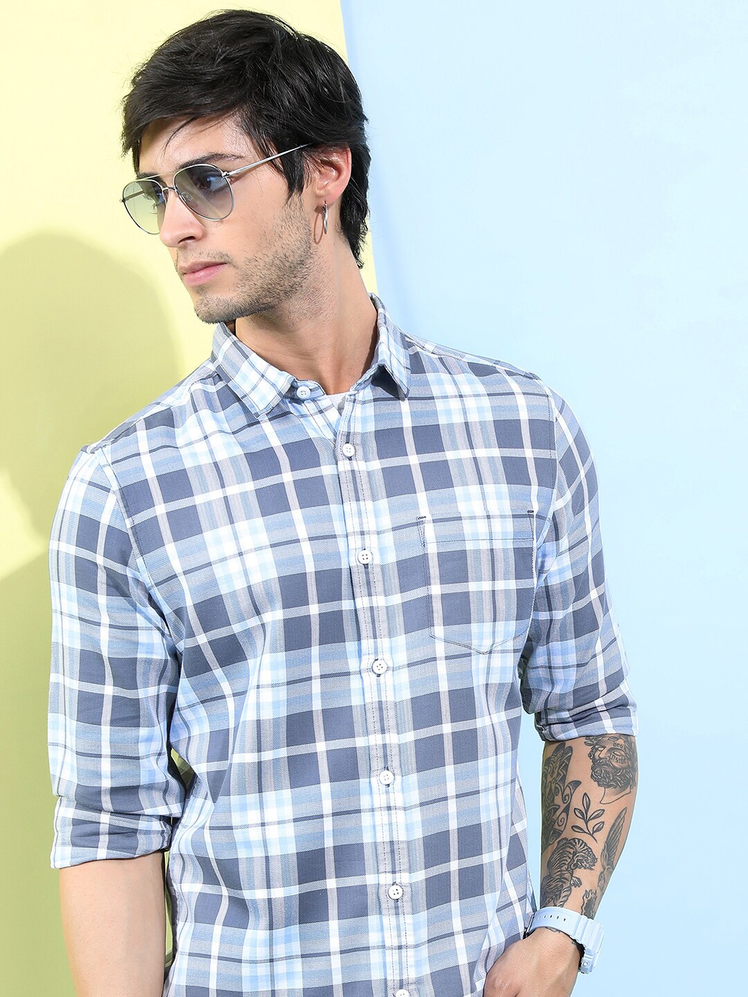 

KETCH Slim Fit Tartan Checks Casual Shirt, Blue