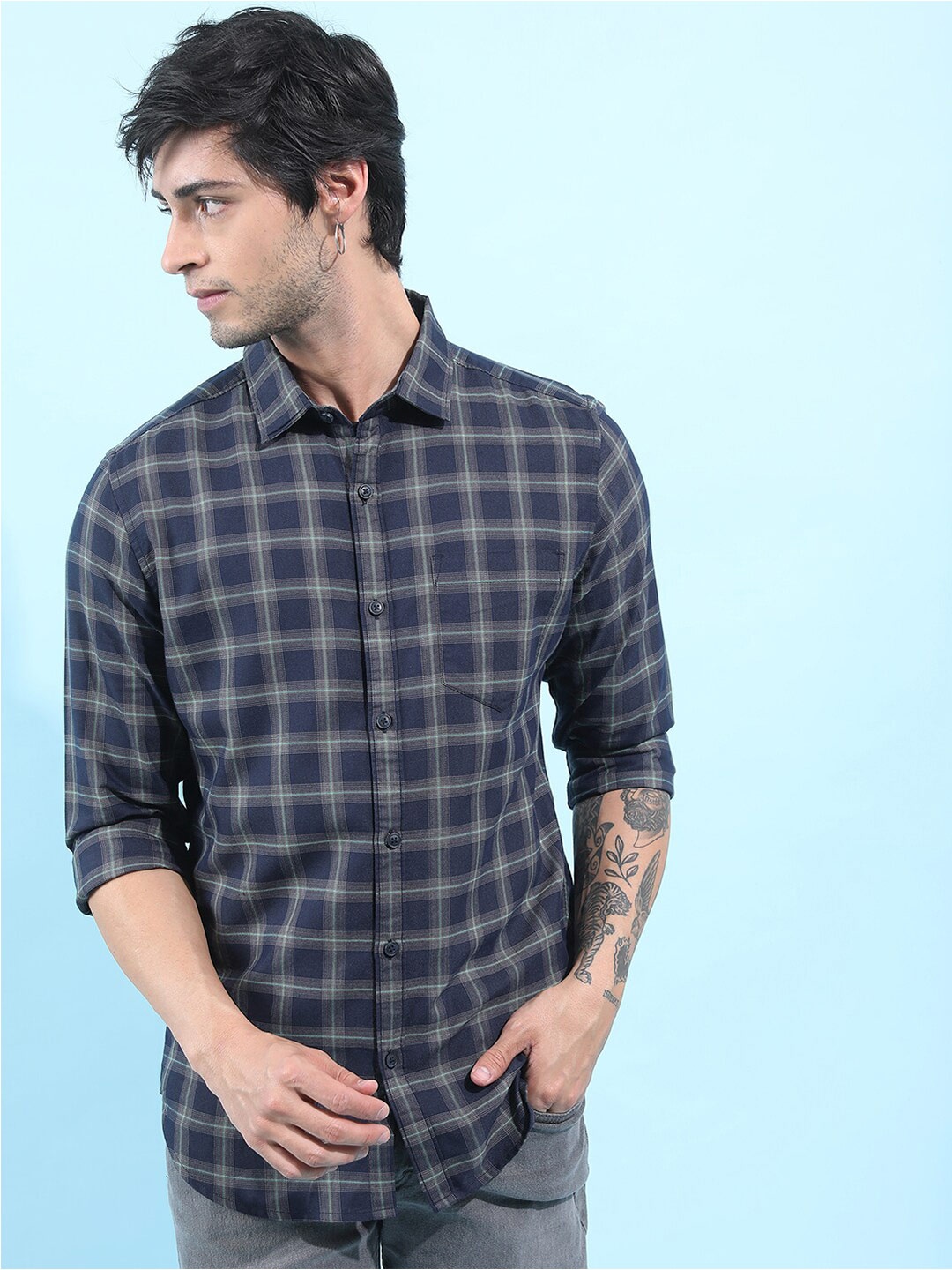 

HIGHLANDER Slim Fit Tartan Checked Casual Shirt, Navy blue