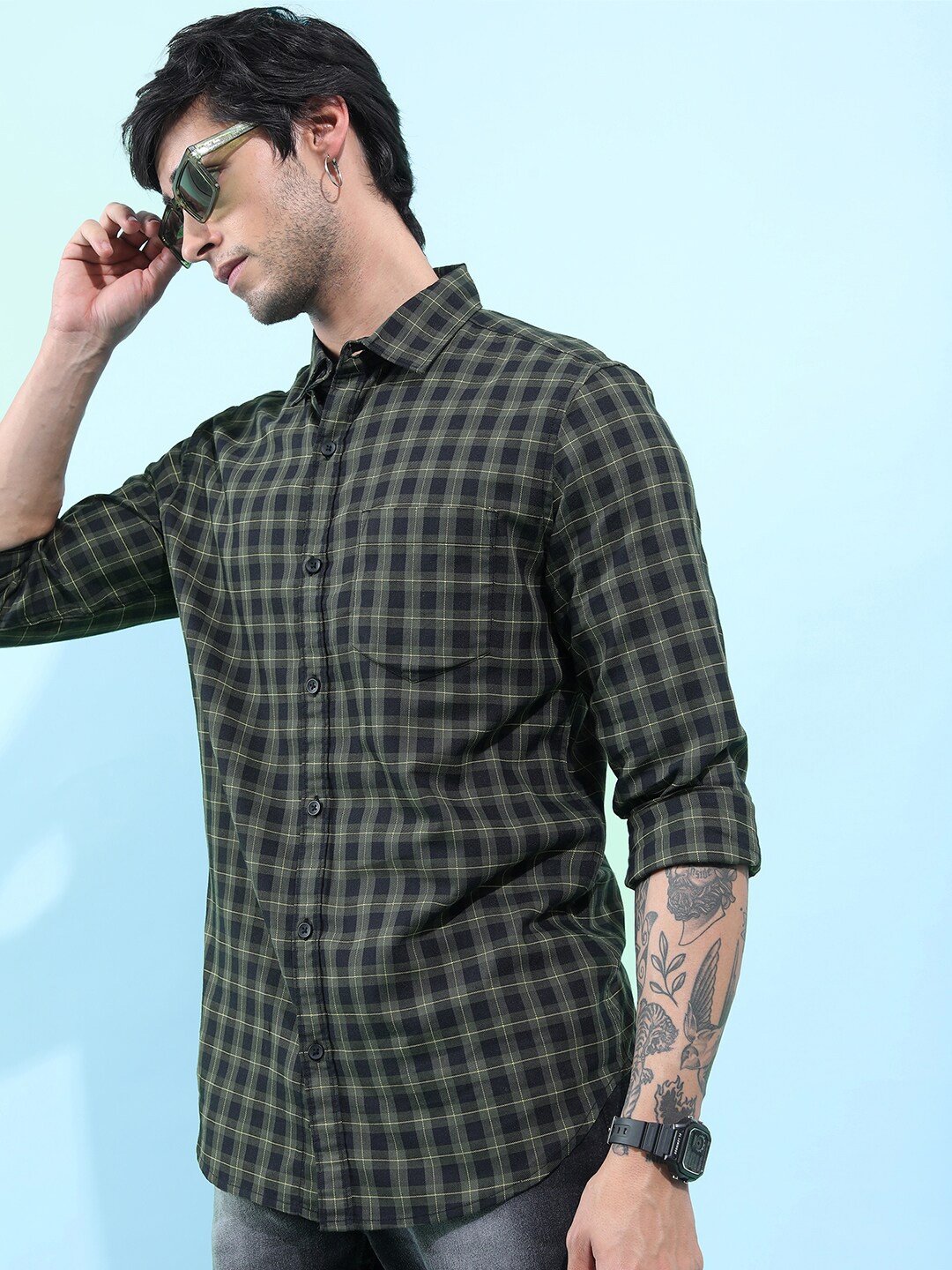 

HIGHLANDER Slim Fit Tartan Checked Casual Shirt, Olive