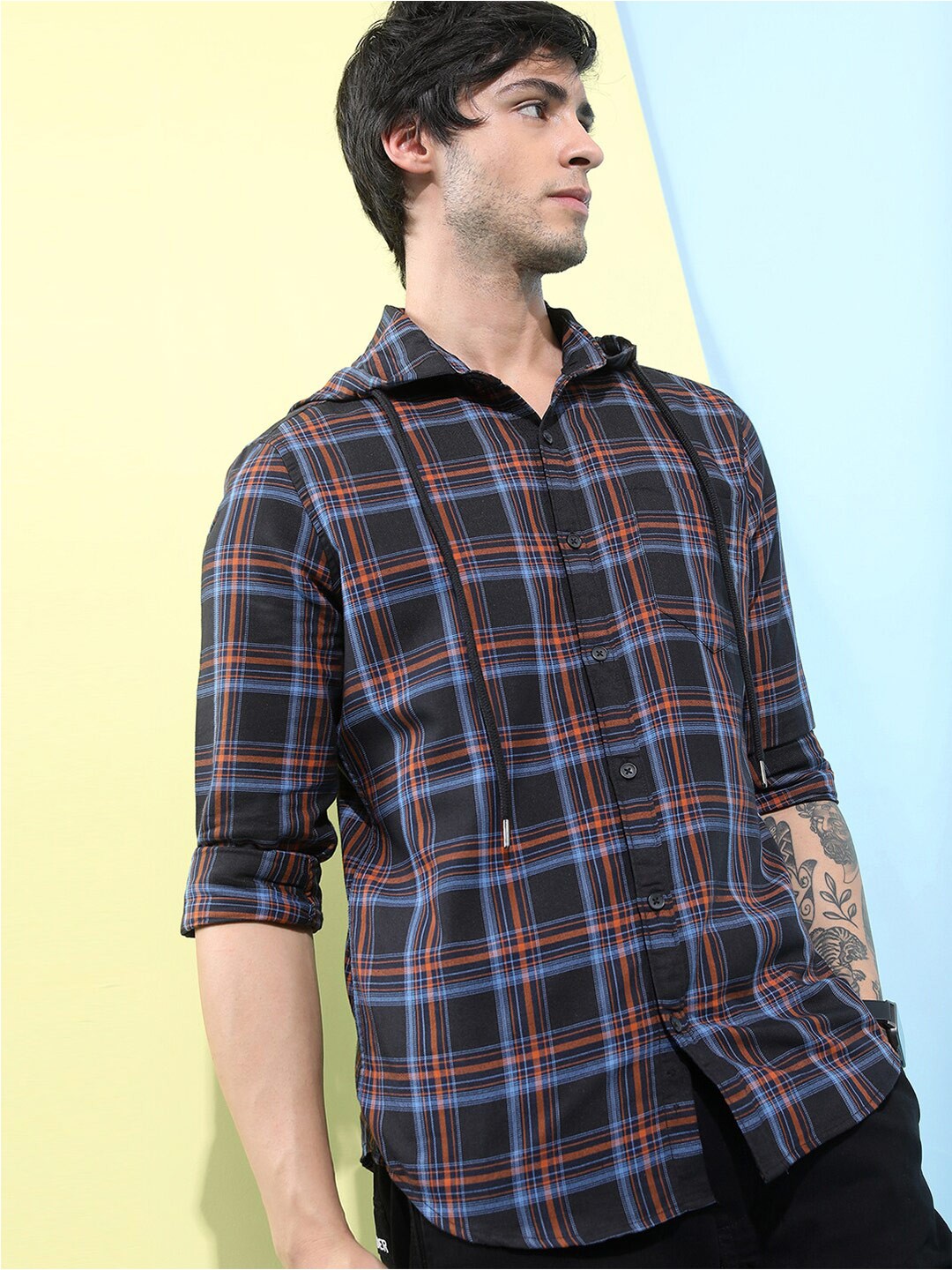

HIGHLANDER Slim Fit Tartan Checks Casual Shirt, Black