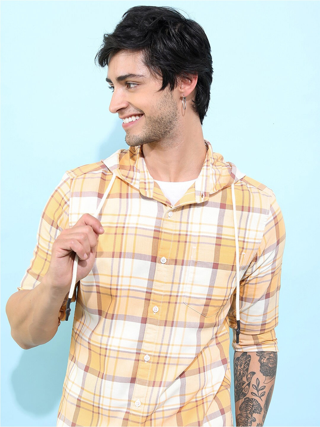 

HIGHLANDER Slim Fit Tartan Checks Casual Shirt, Yellow