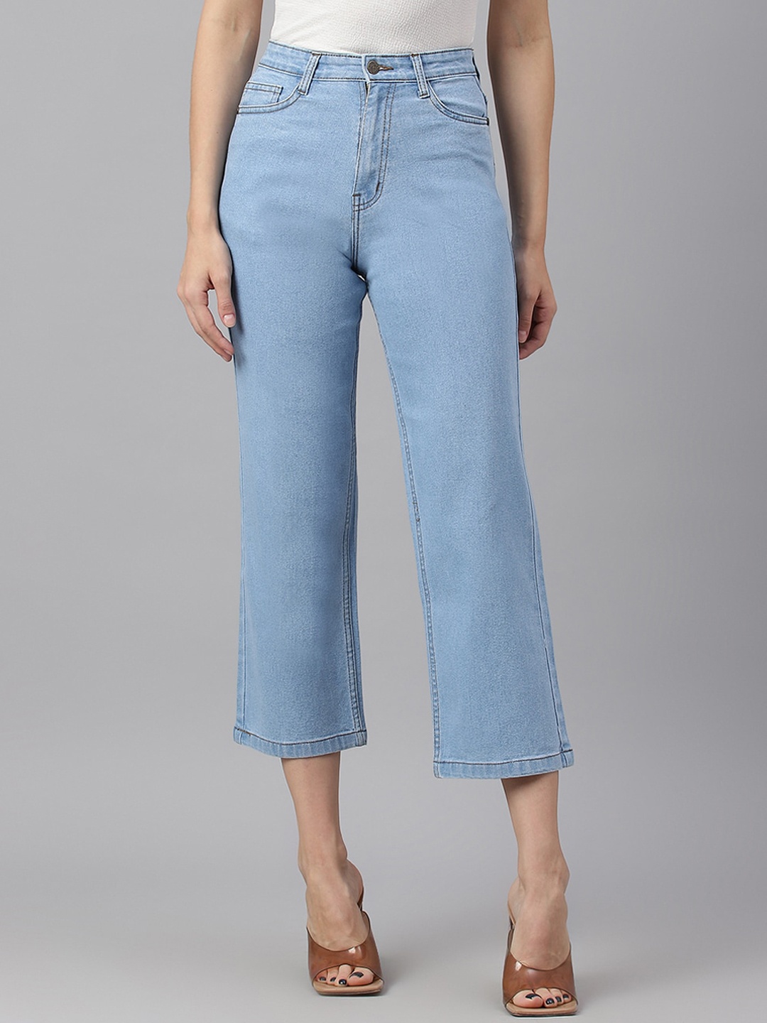 

GUTI Women Light Fade Flared High-Rise Cropped Stretchable Jeans, Blue