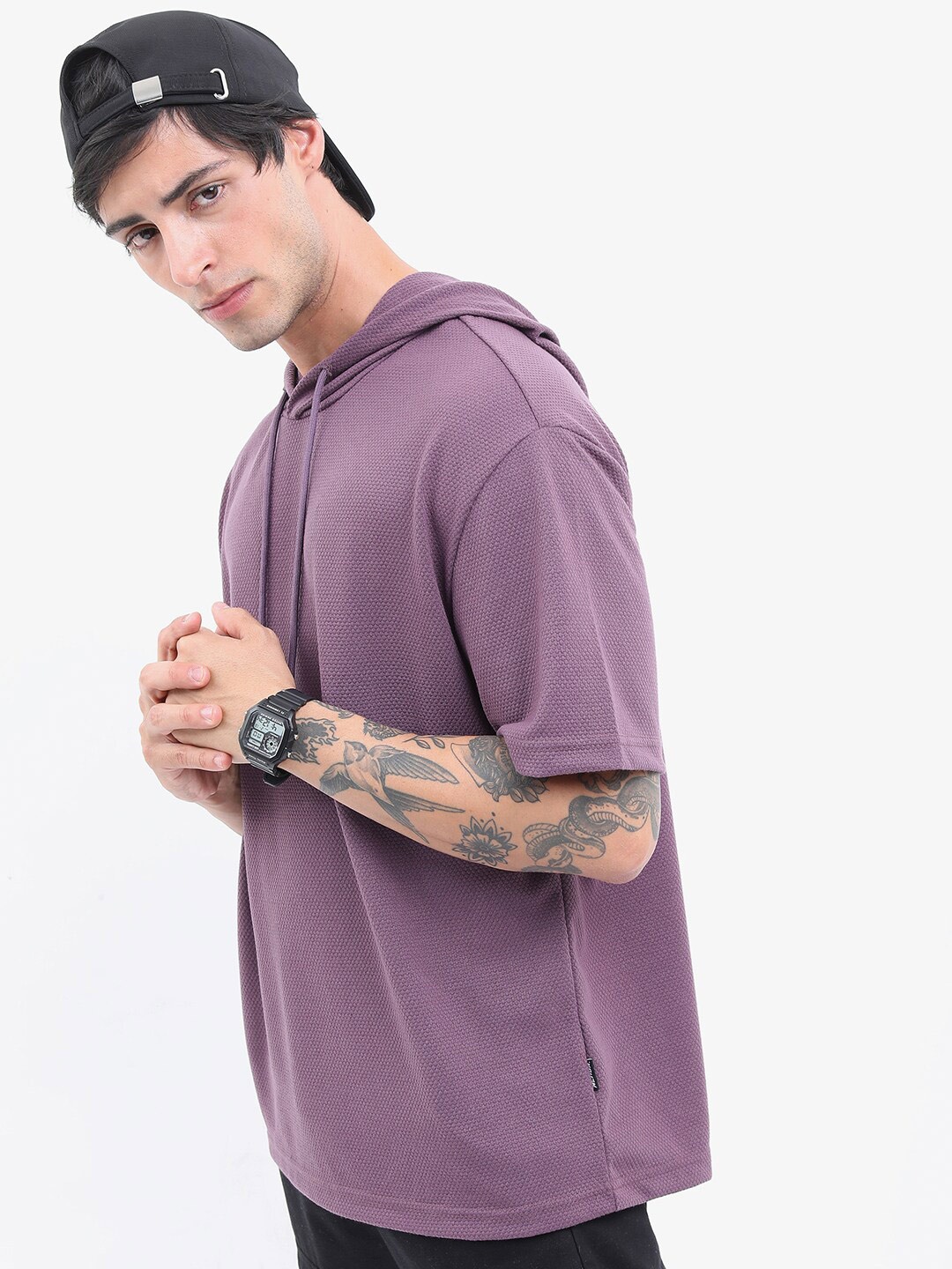

HIGHLANDER Men Popcorn Structured Oversized T-shirt, Purple