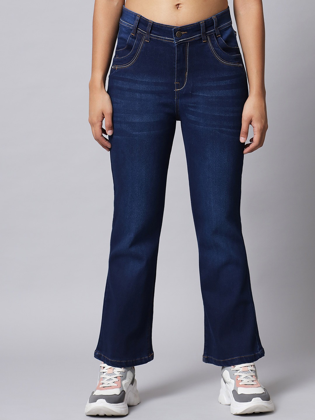 

GUTI Women High-Rise Light Fade Clean Look Cotton Cropped Bootcut Jeans, Blue