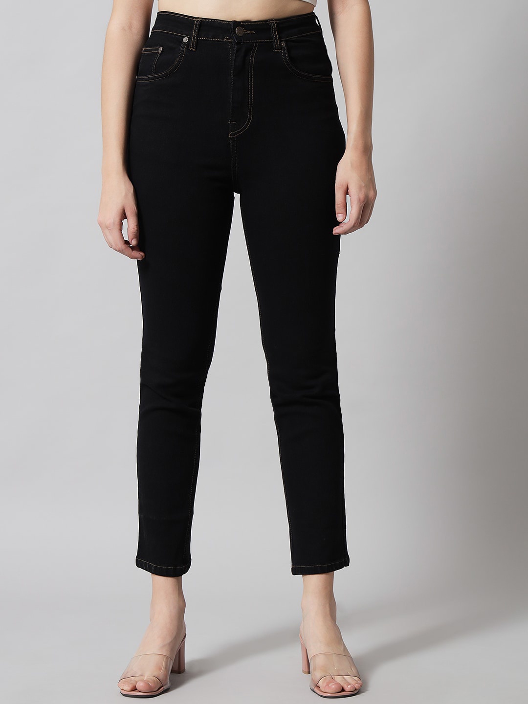 

GUTI Women Slim Fit High-Rise Stretchable Cotton Jeans, Black
