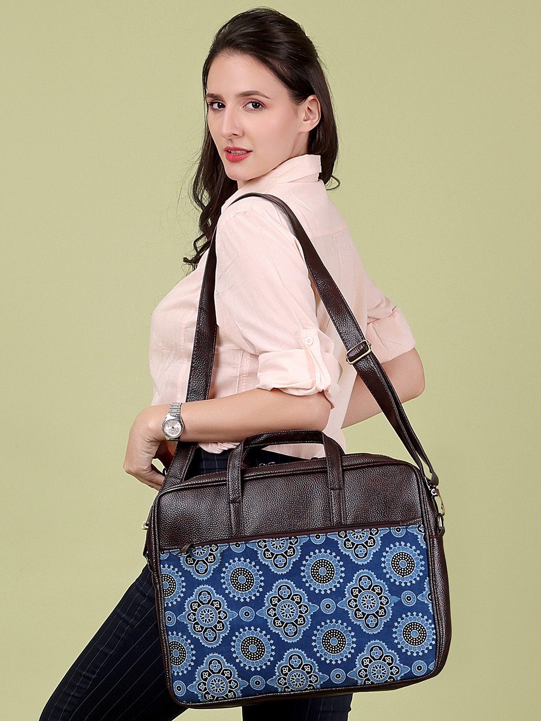 

NEPRI Ajrakh Printed Laptop Bag, Blue