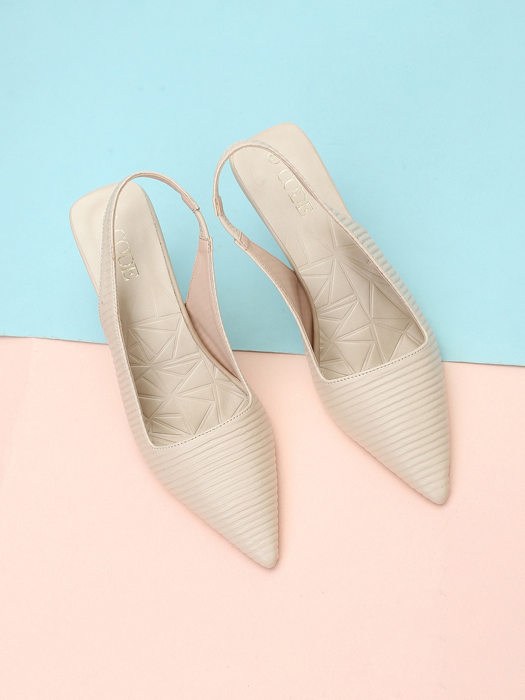 

CODE by Lifestyle Striped Sling Back Slim Heels, Beige