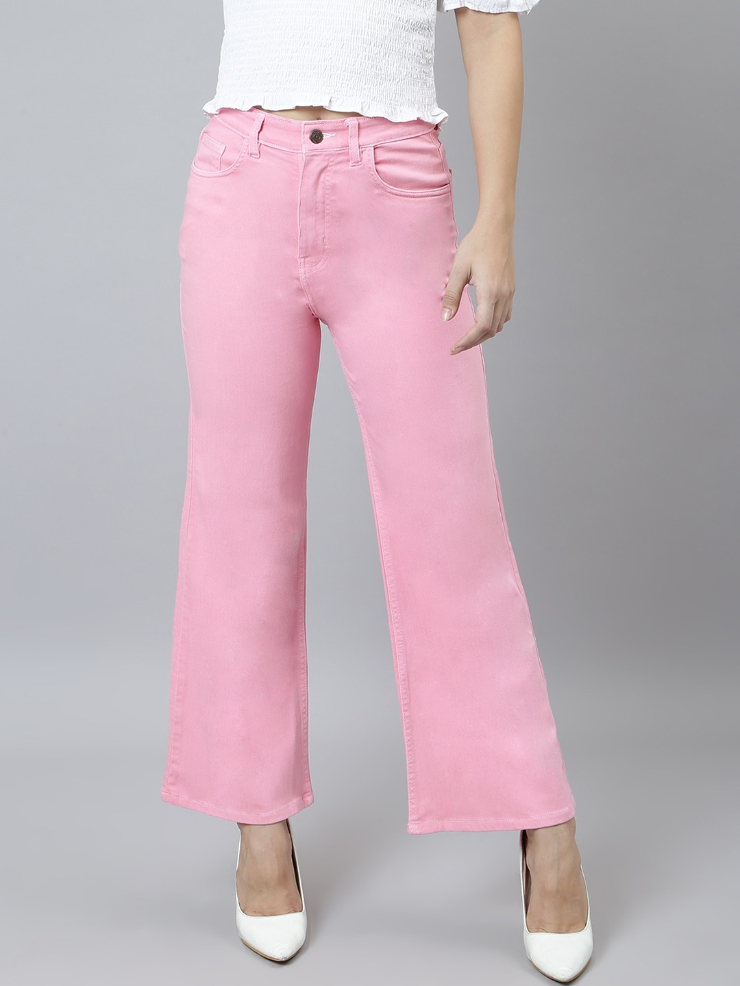 

GUTI Women Flared High-Rise Cropped Stretchable Jeans, Pink