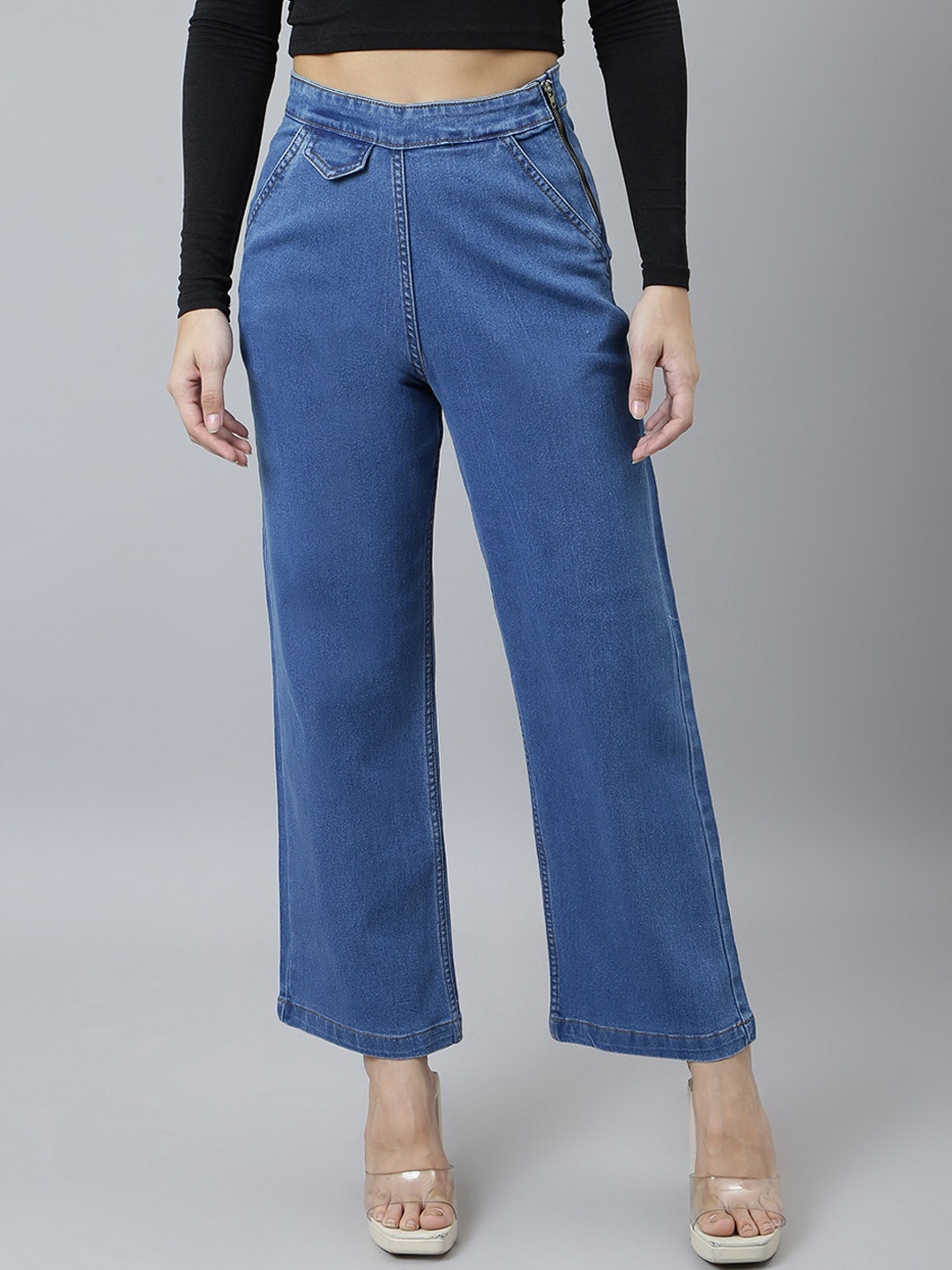 

GUTI Women Flared High-Rise Stretchable Jeans, Blue