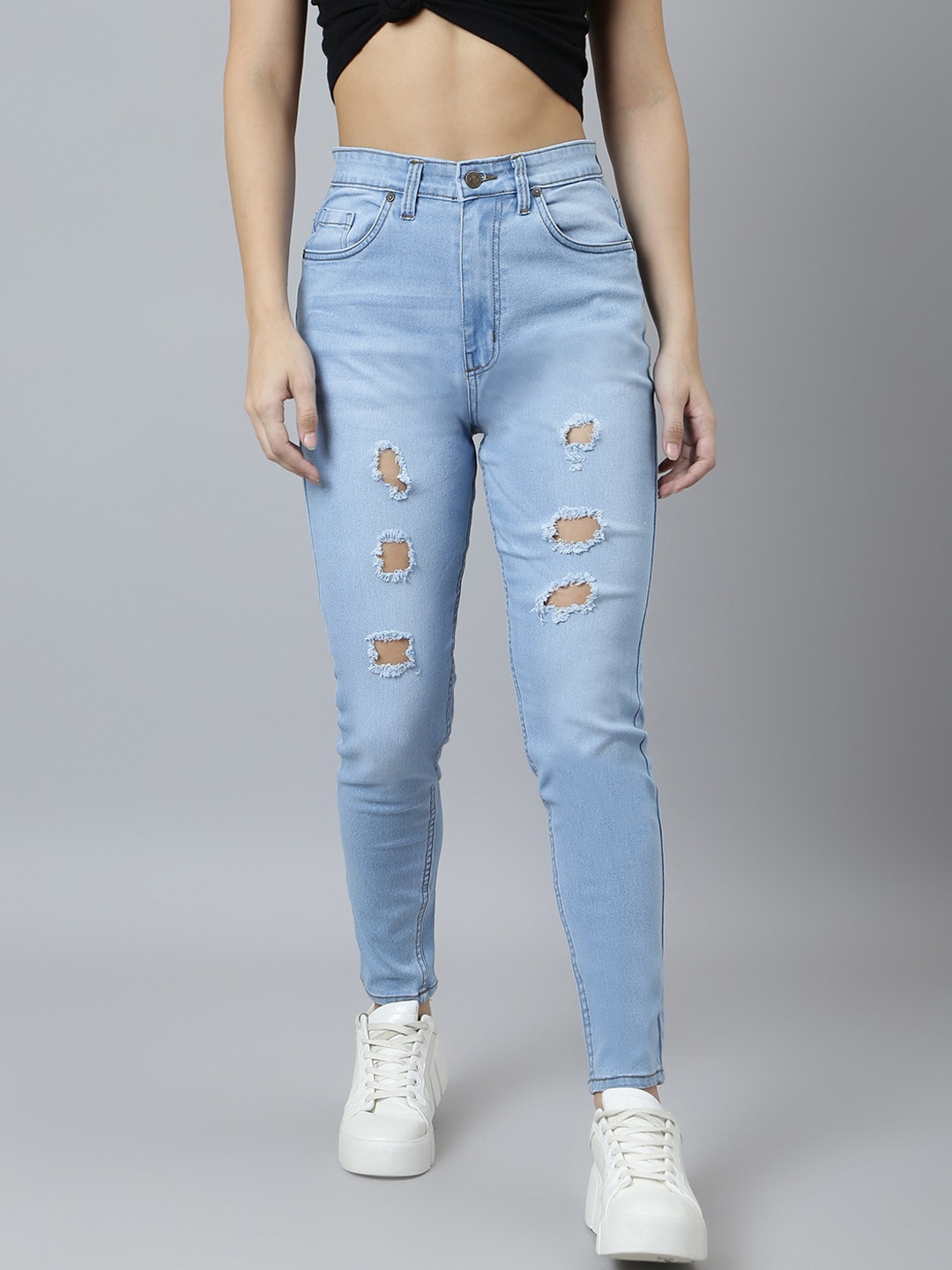 

GUTI Women Skinny Fit High-Rise Mildly Distressed Stretchable Jeans, Blue