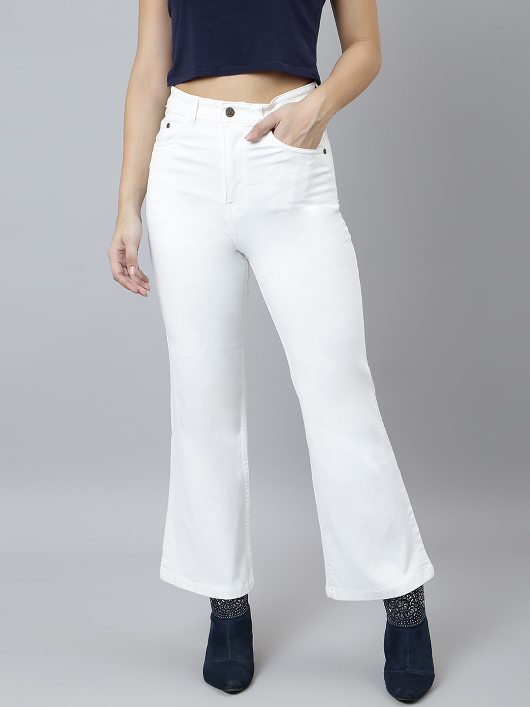 

GUTI Women Bootcut High-Rise Stretchable Jeans, White