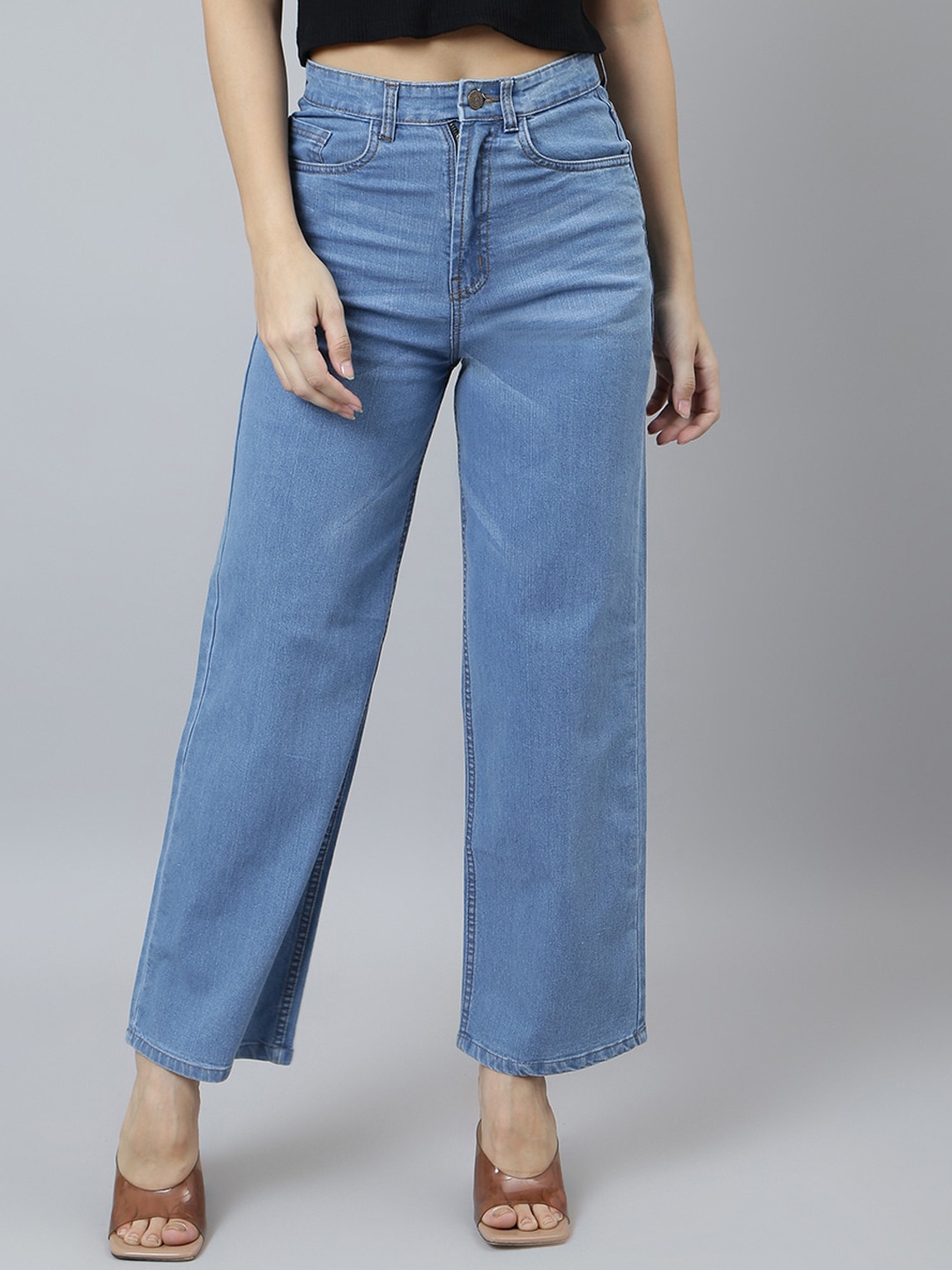 

GUTI Women Cotton Flared High-Rise Stretchable Jeans, Blue