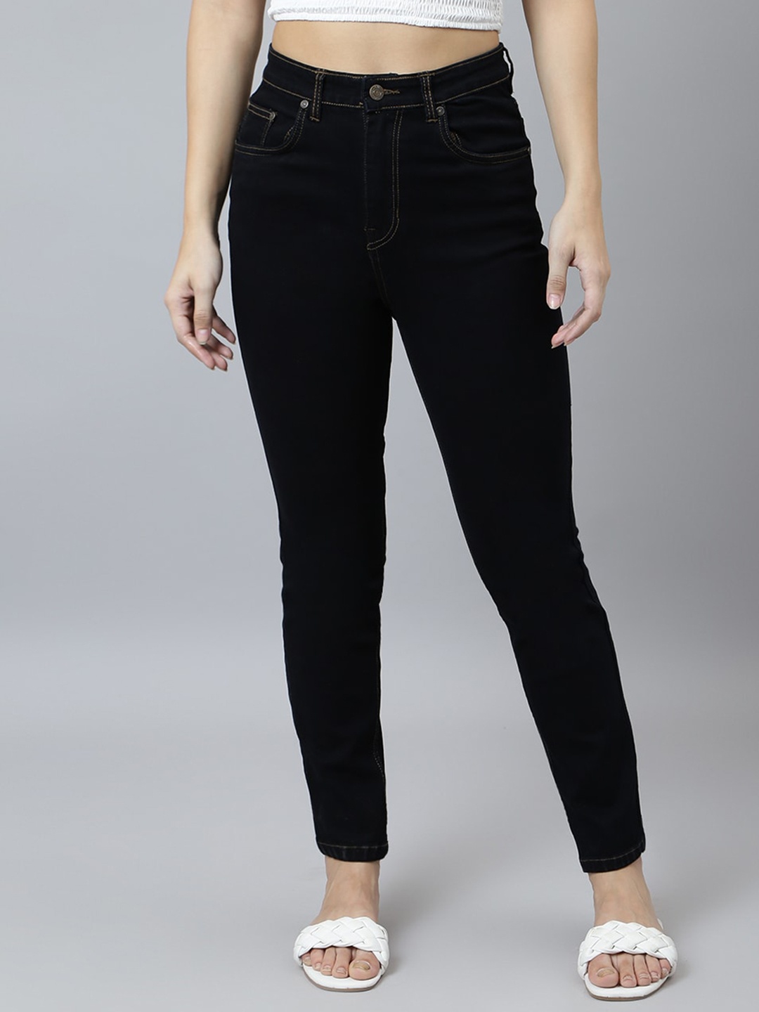 

GUTI Women Slim Fit High-Rise Stretchable Cotton Jeans, Black