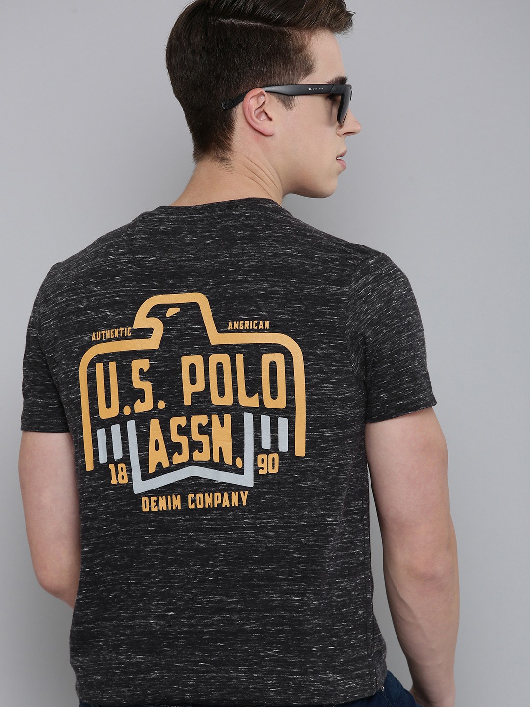

U S Polo Assn Denim Co. Brand Logo Printed Henley Neck Pure Cotton Slim Fit T-shirt, Black