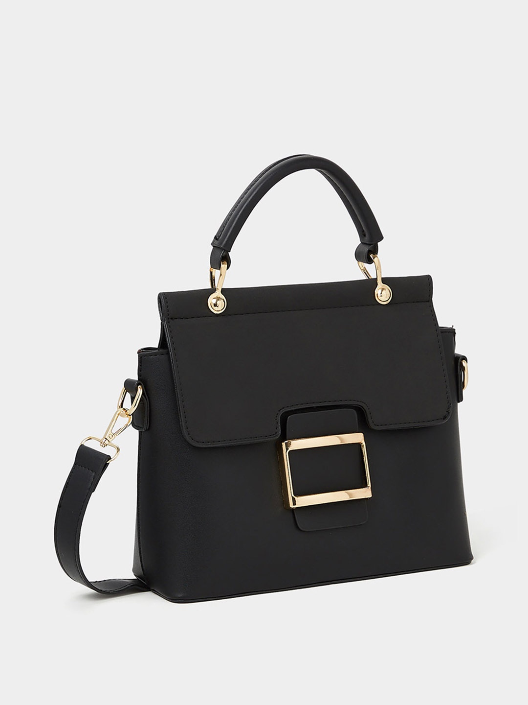

Styli Solid Structured Satchel With Buckle Detail, Black