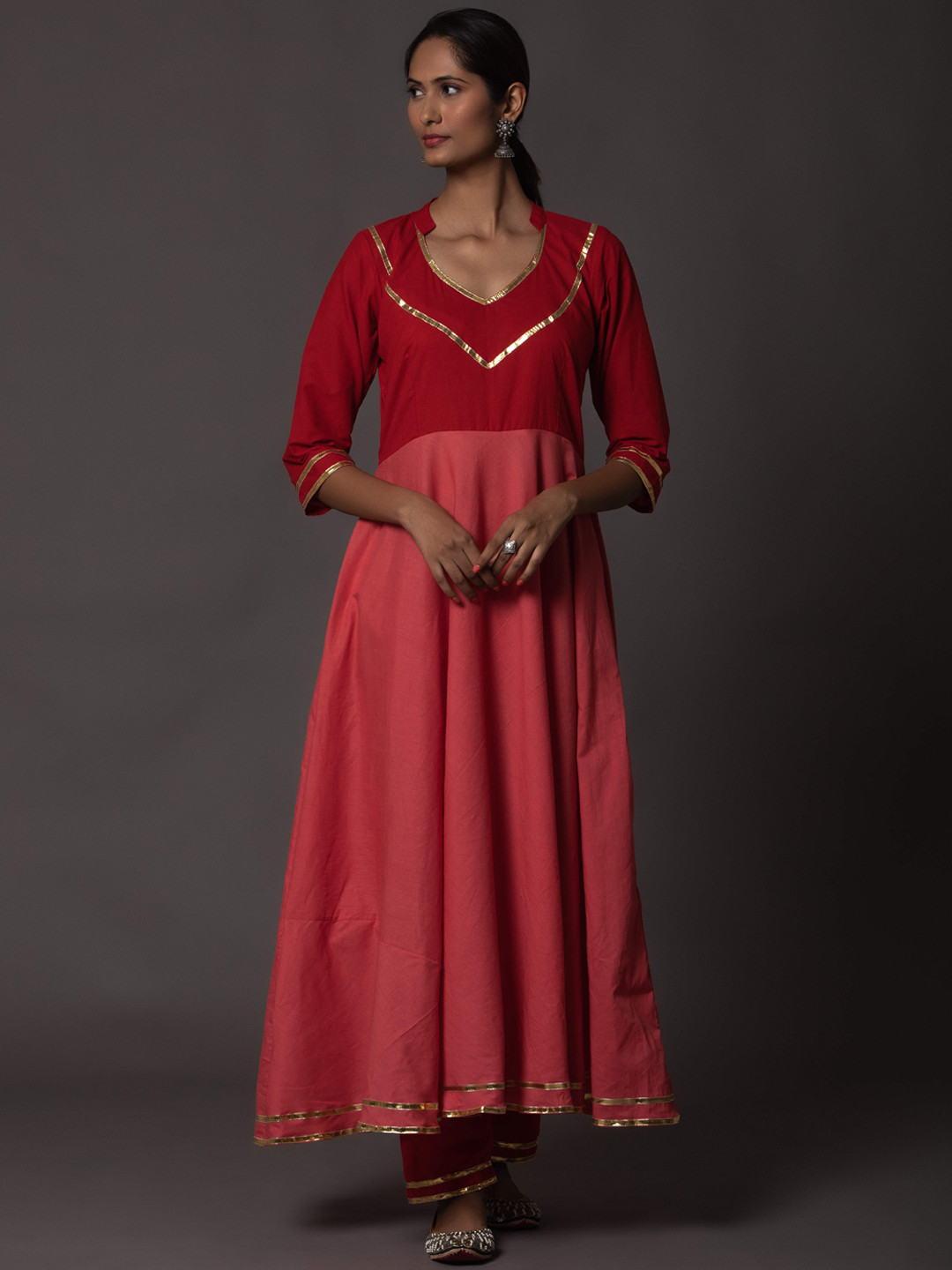 

Zanaash Gotta Patti Anarkali Pure Cotton Kurta with Trousers, Maroon