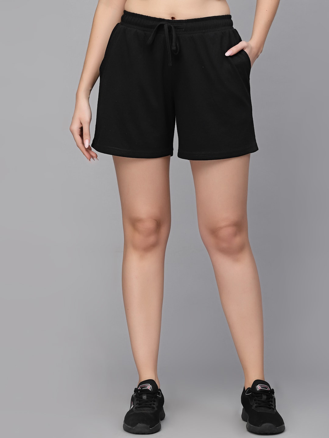 

Strong And Brave Women Odour Free Cotton Mid-Rise Sports Shorts, Black