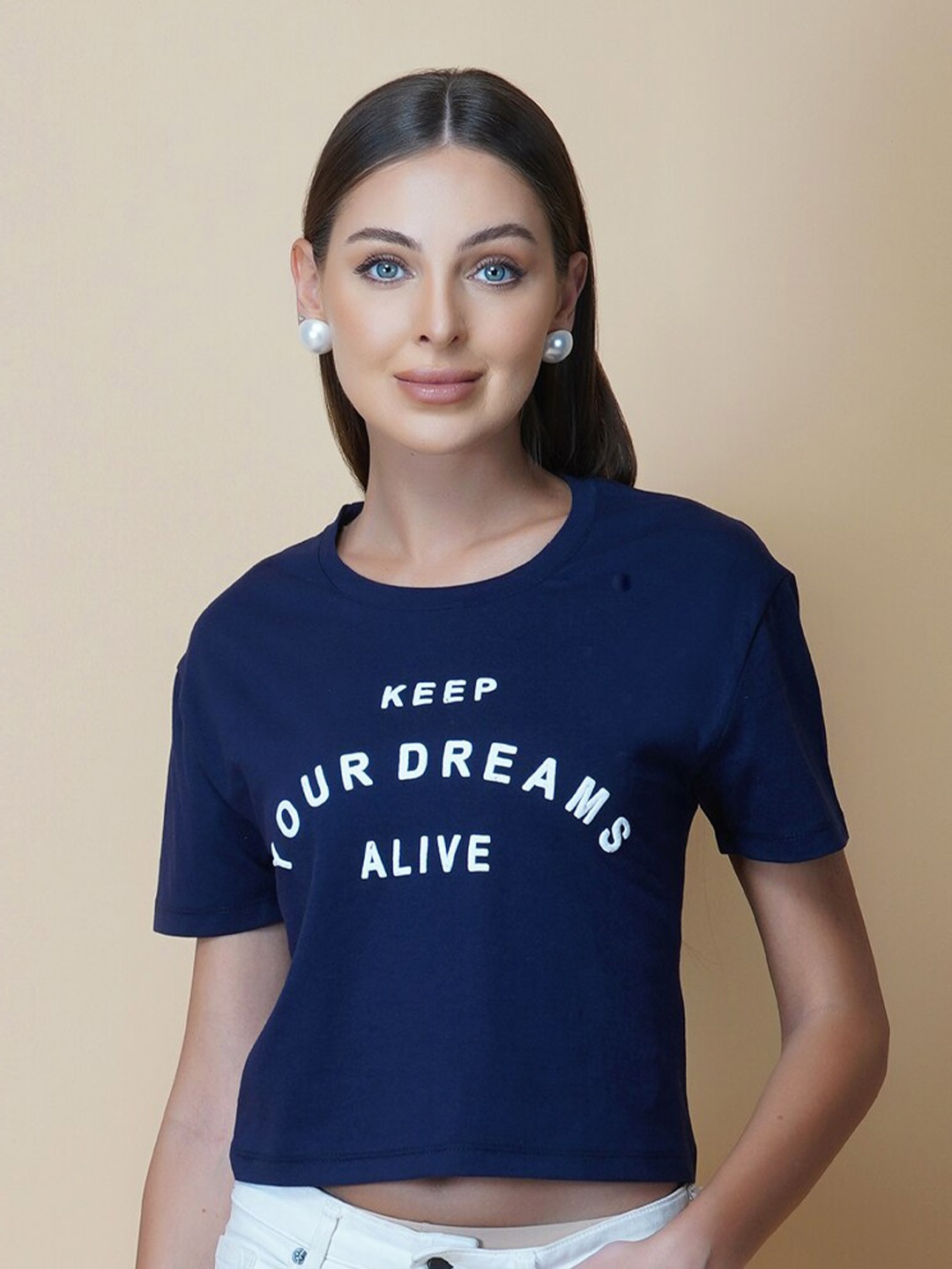

RAASSIO Typography Printed Pure Cotton T-shirt, Blue