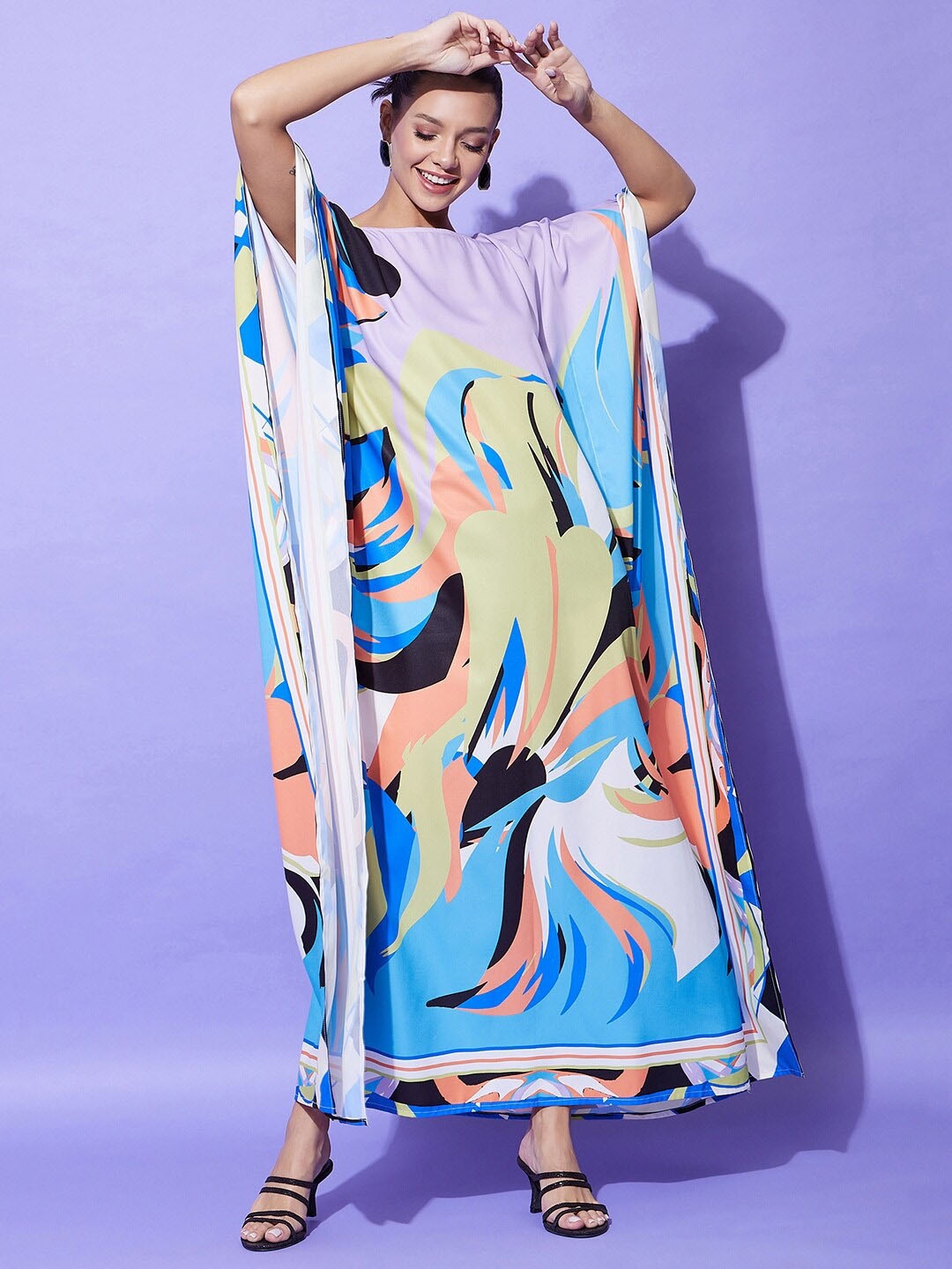 

StyleStone Print Kimono Sleeve Satin Maxi Dress, Blue