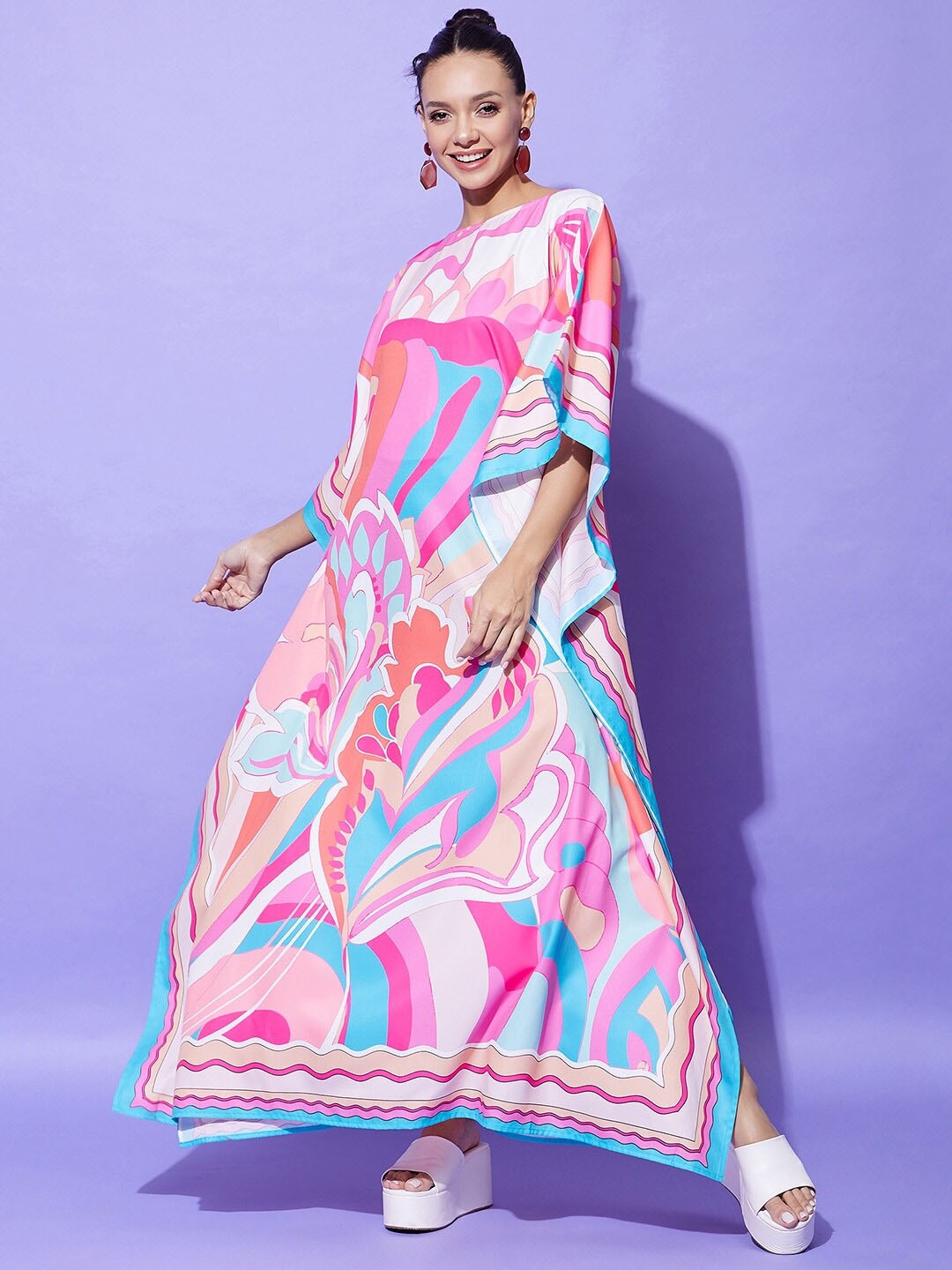 

StyleStone Print Satin Maxi Midi Dress, Pink