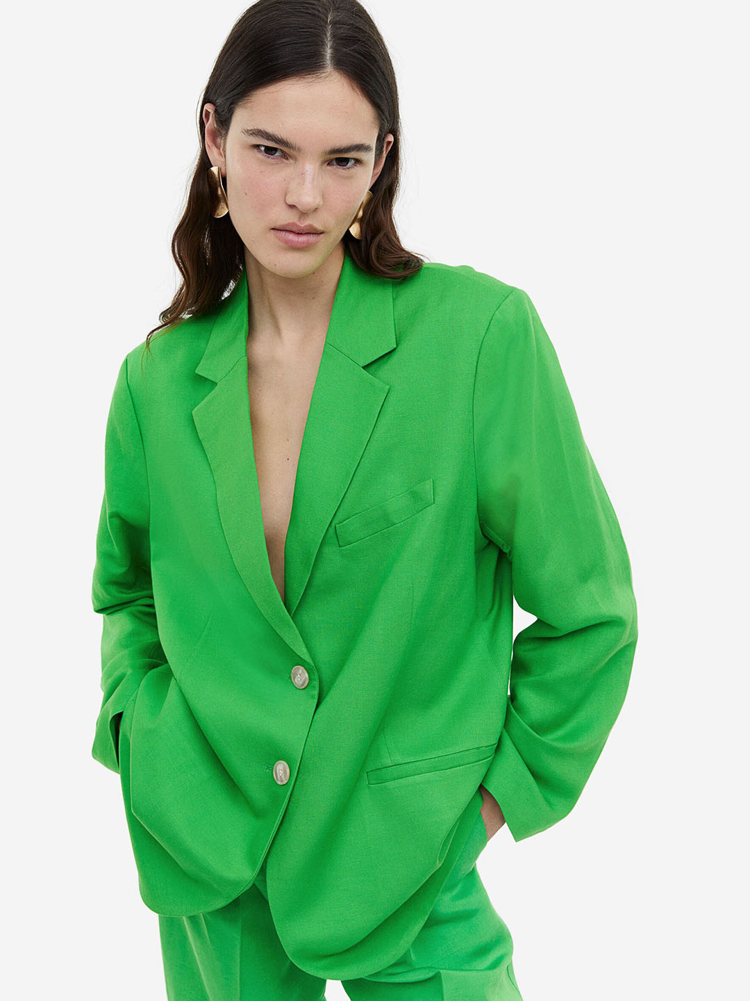 

H&M Women Single-Breasted Blazer, Green
