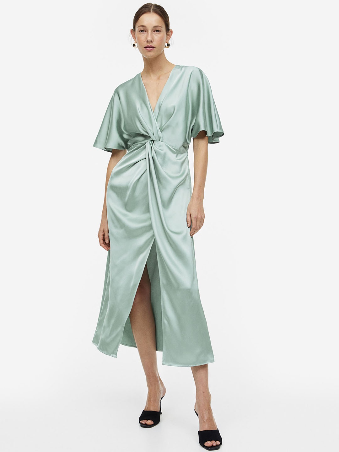 

H&M Draped Satin Dress, Green
