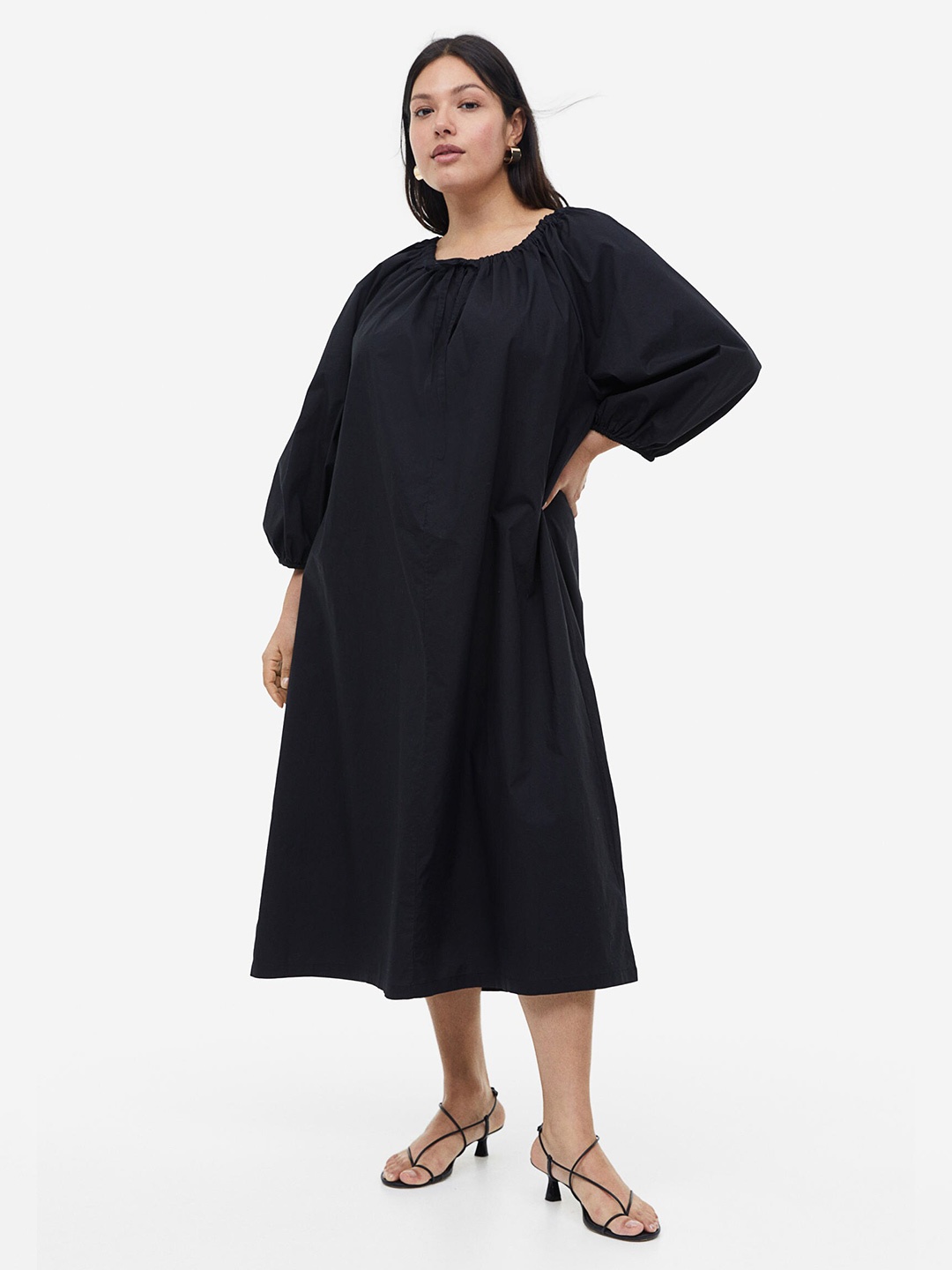 

H&M Pure Cotton Drawstring-Detail Dress, Black