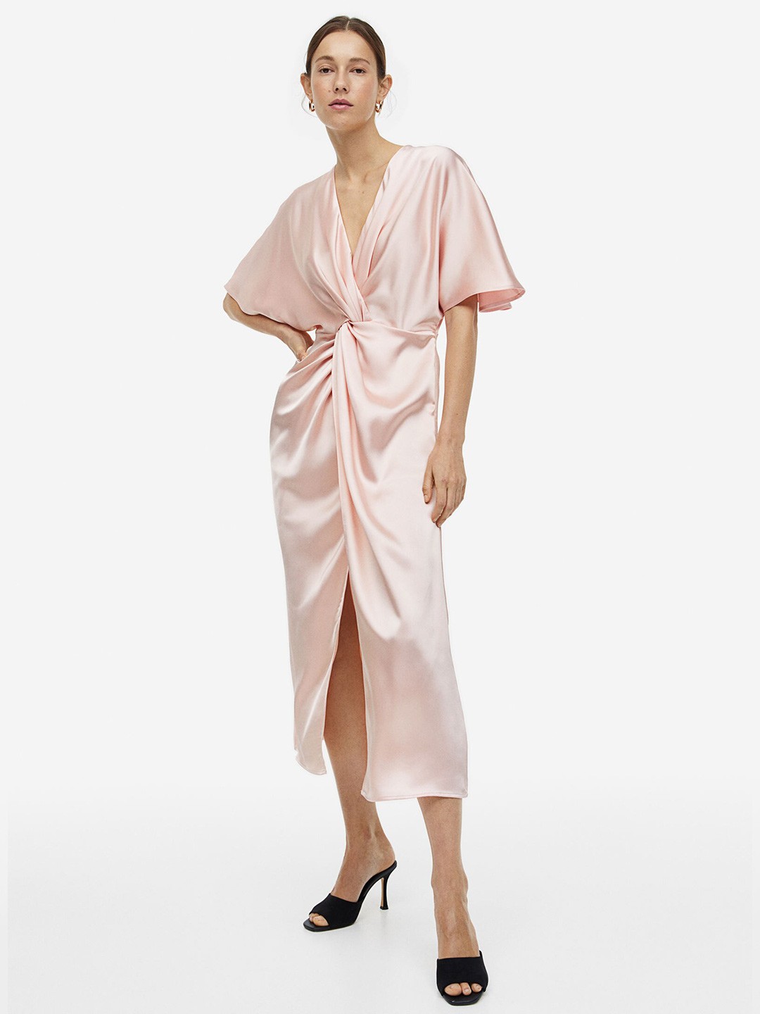

H&M Draped Satin Dress, Pink