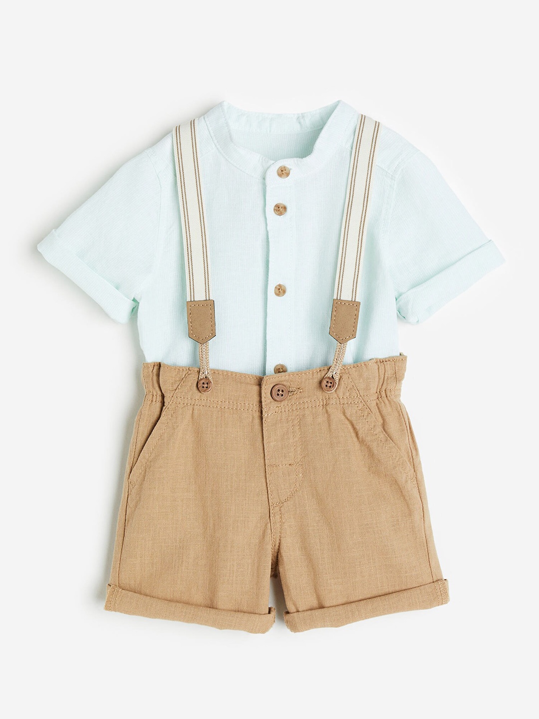 

H&M Boys 2-Piece Linen Cotton Set With Braces, White