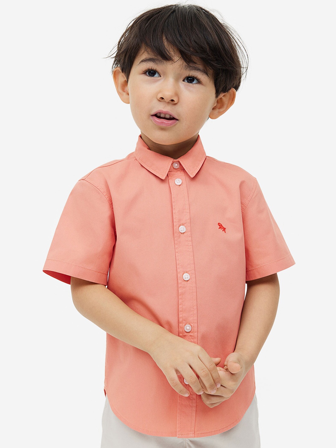 

H&M Boys Short-Sleeved Cotton Shirt, Peach