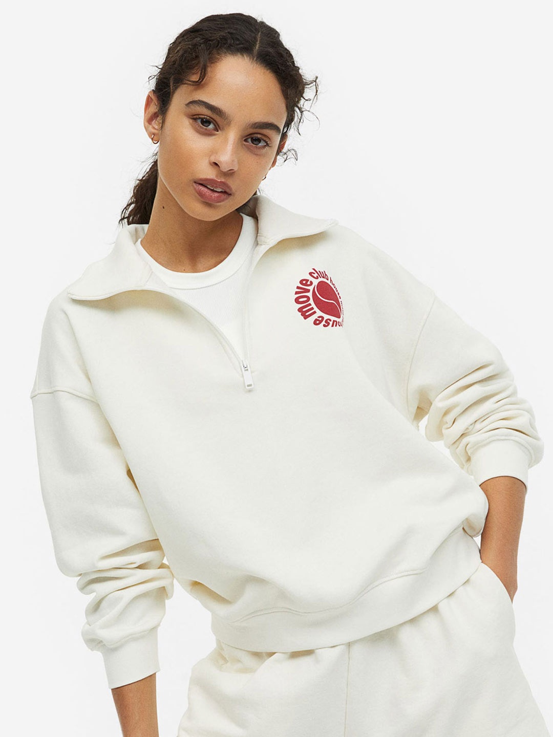 

H&M DryMove Zip-Top Sweatshirt, Off white