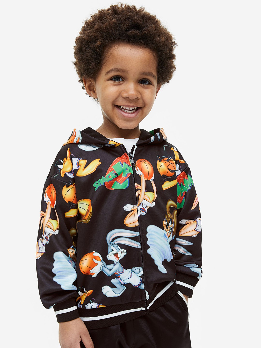 

H&M Boys Printed Zip-Through Hoodie, Black