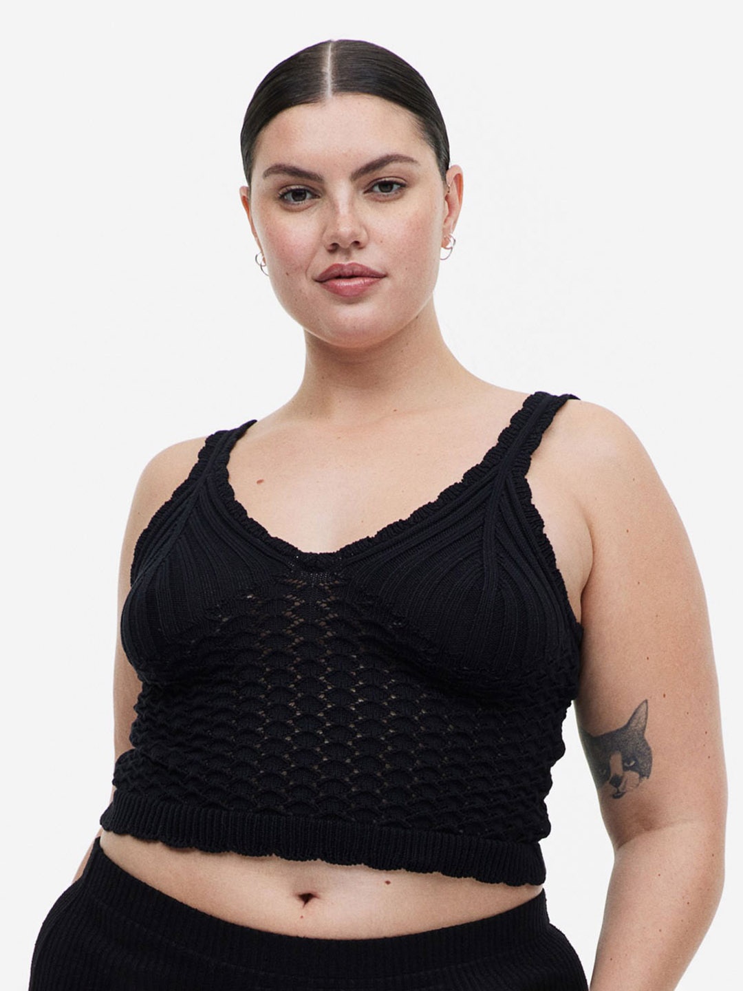 

H&M Crochet-Look Vest Top, Black