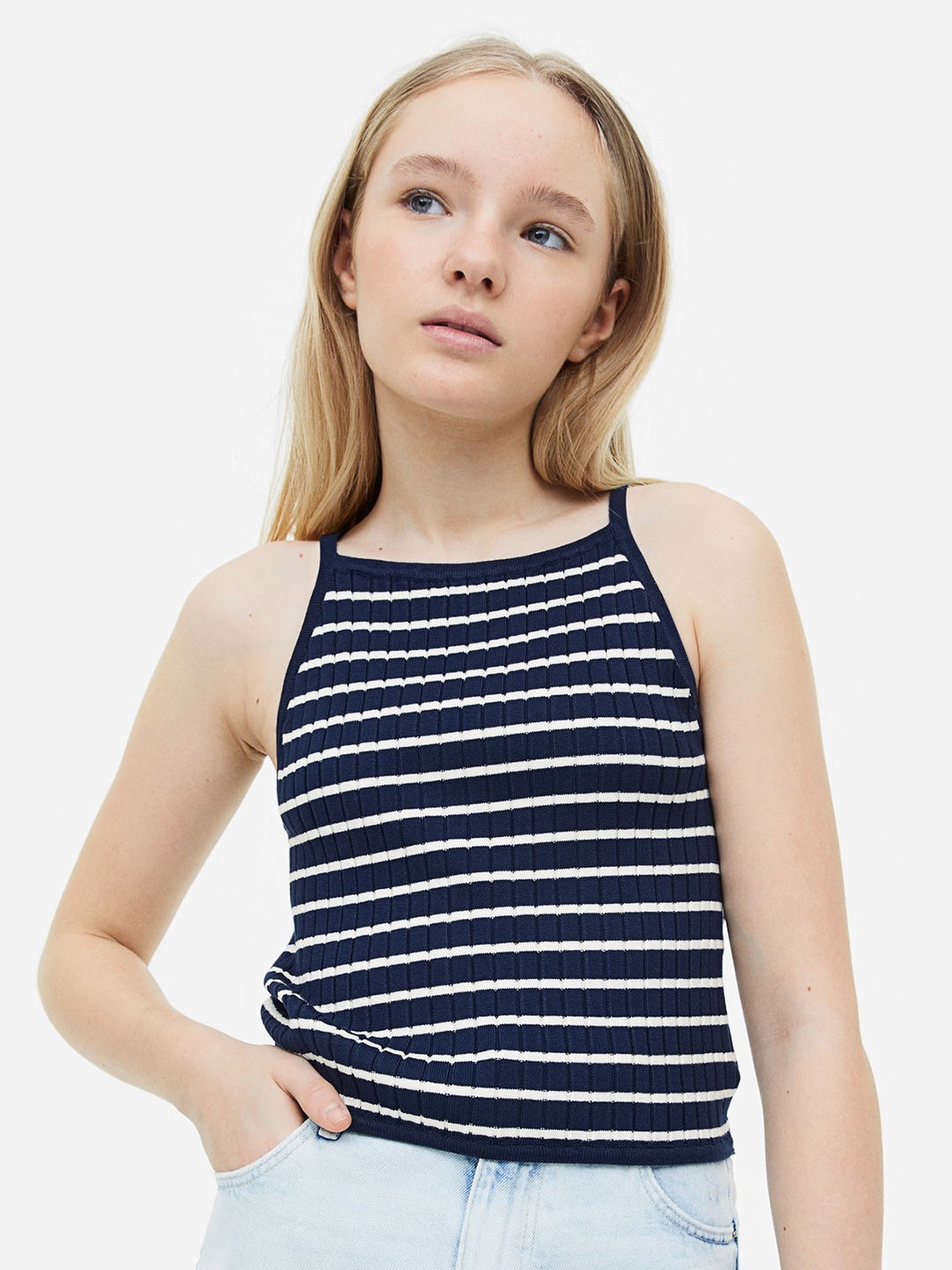 

H&M Girls Rib-Knit Vest Top, Navy blue