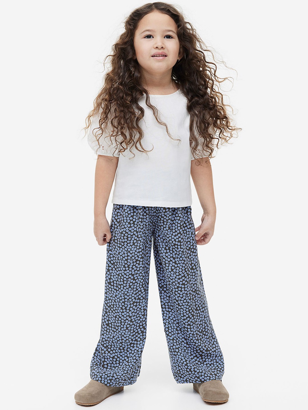 

H&M Girls Wide Pull-On Trousers, Grey