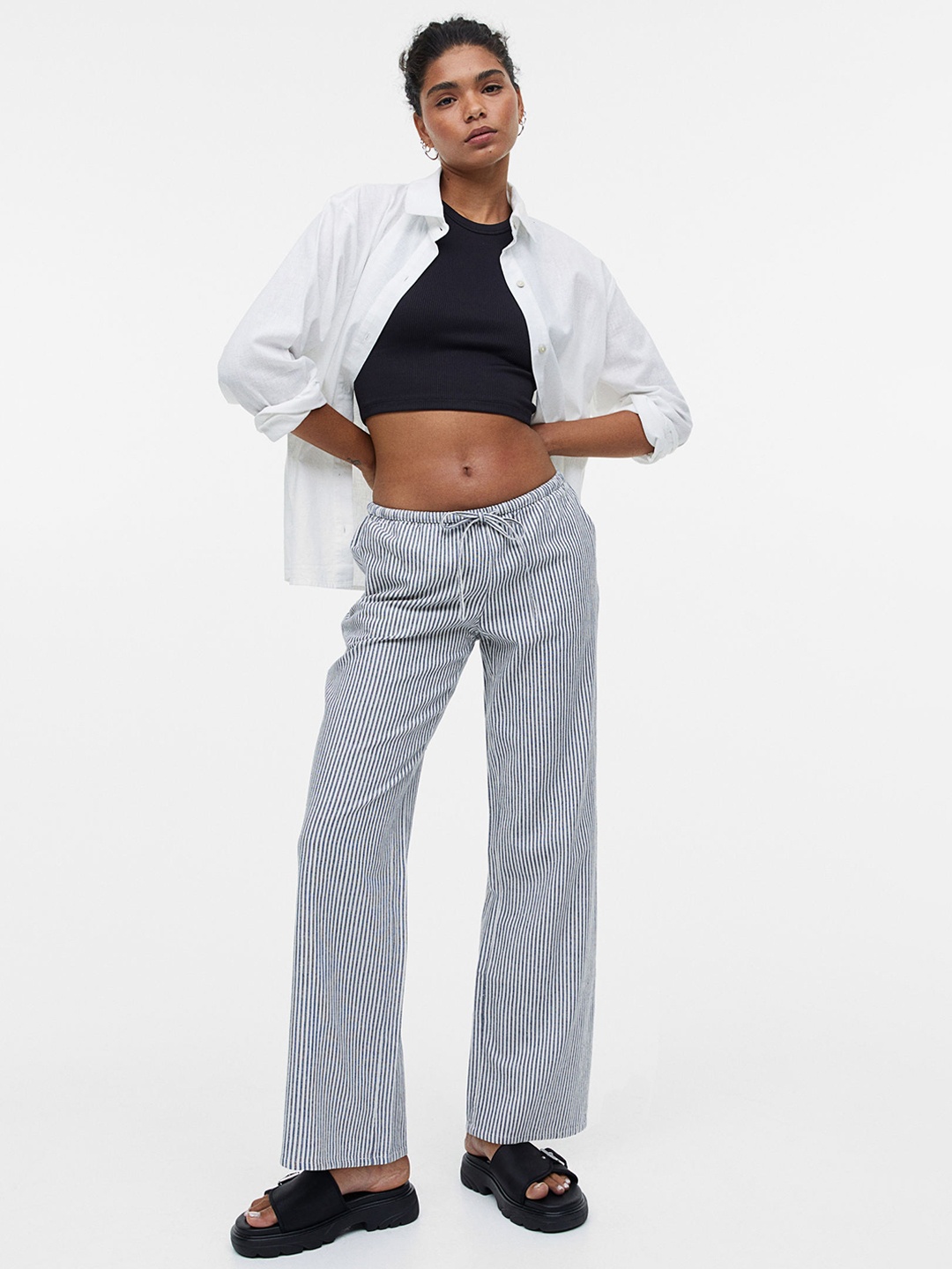 

H&M Women Wide Trousers, Off white