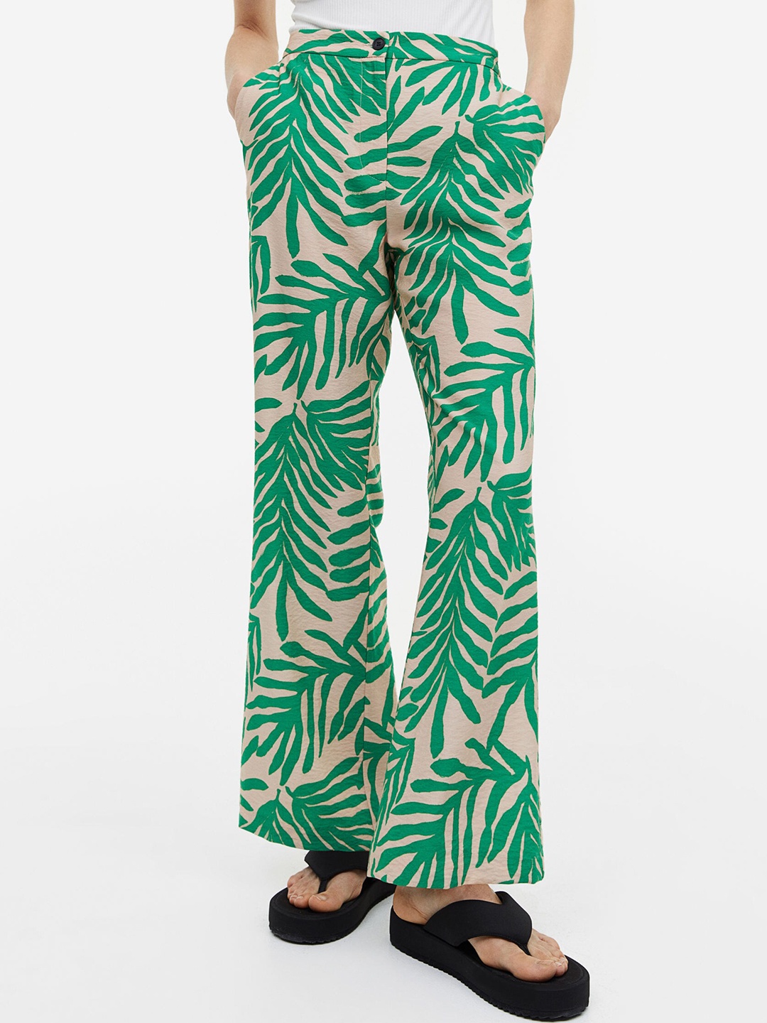 

H&M Women Flared Trousers, Beige