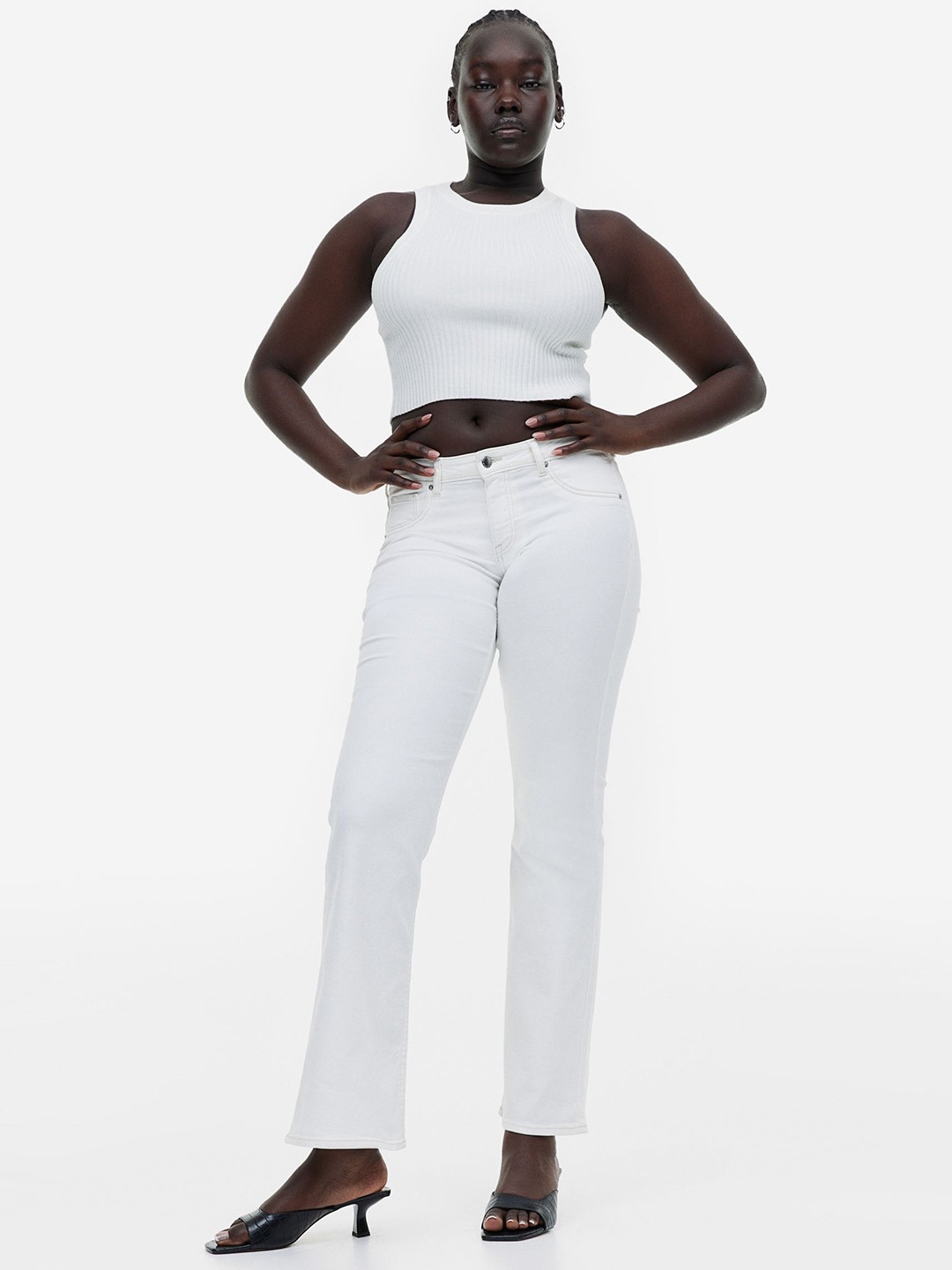 

H&M Women Flare Low Jeans, White