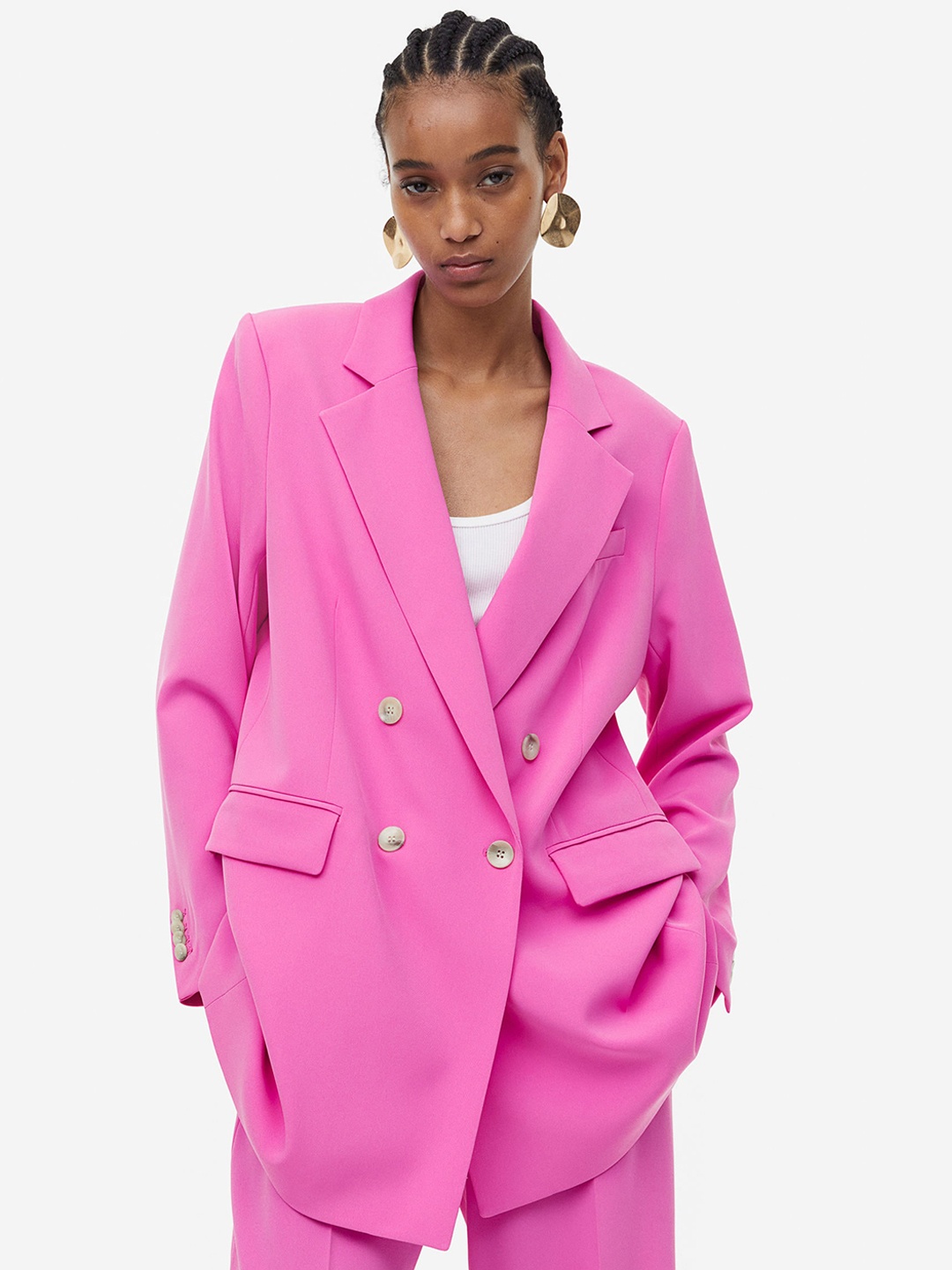 

H&M Women Double-Breasted Blazer, Pink