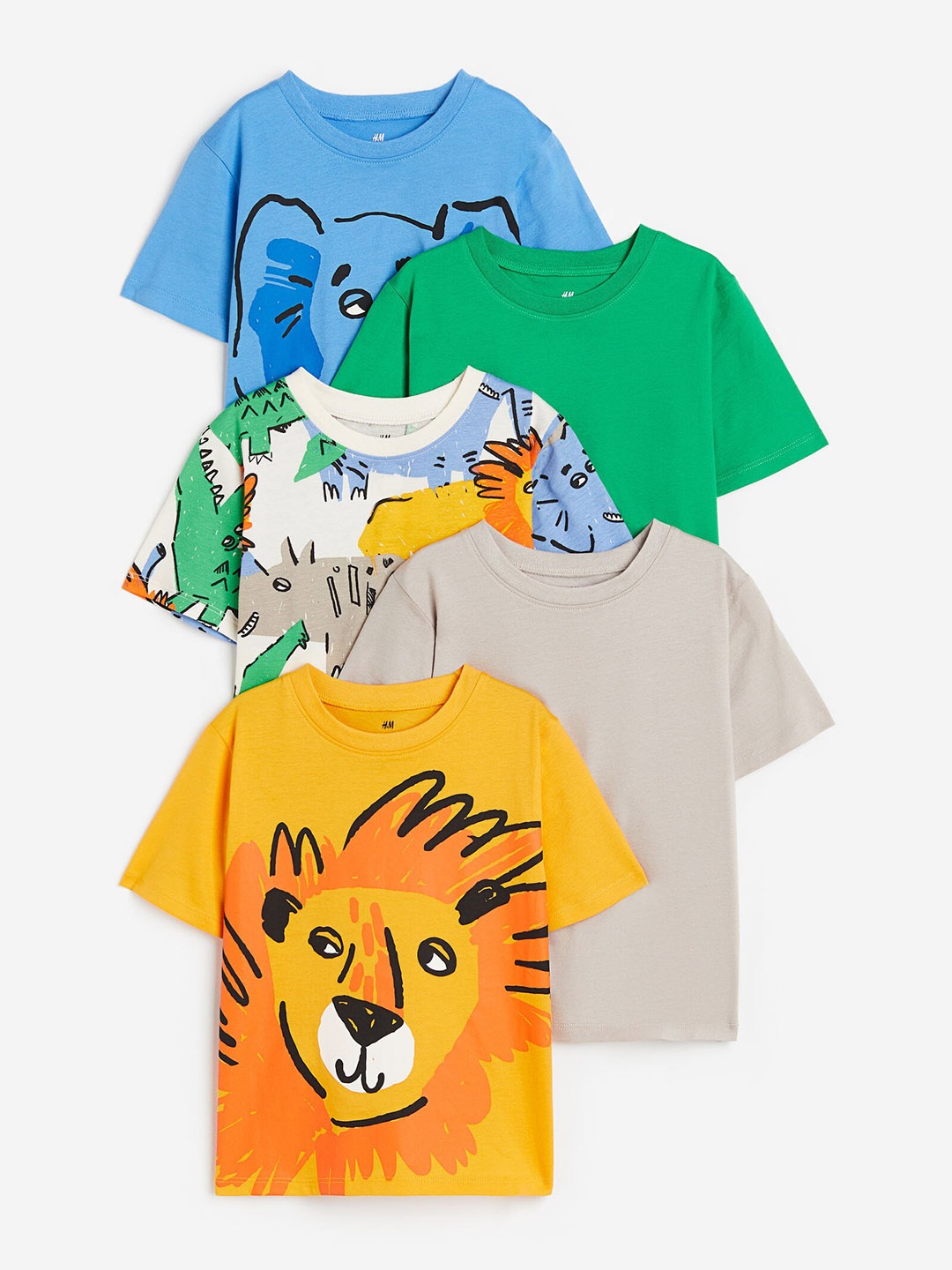 

H&M Boys 5-Pack Pure Cotton Jersey T-shirts, Blue