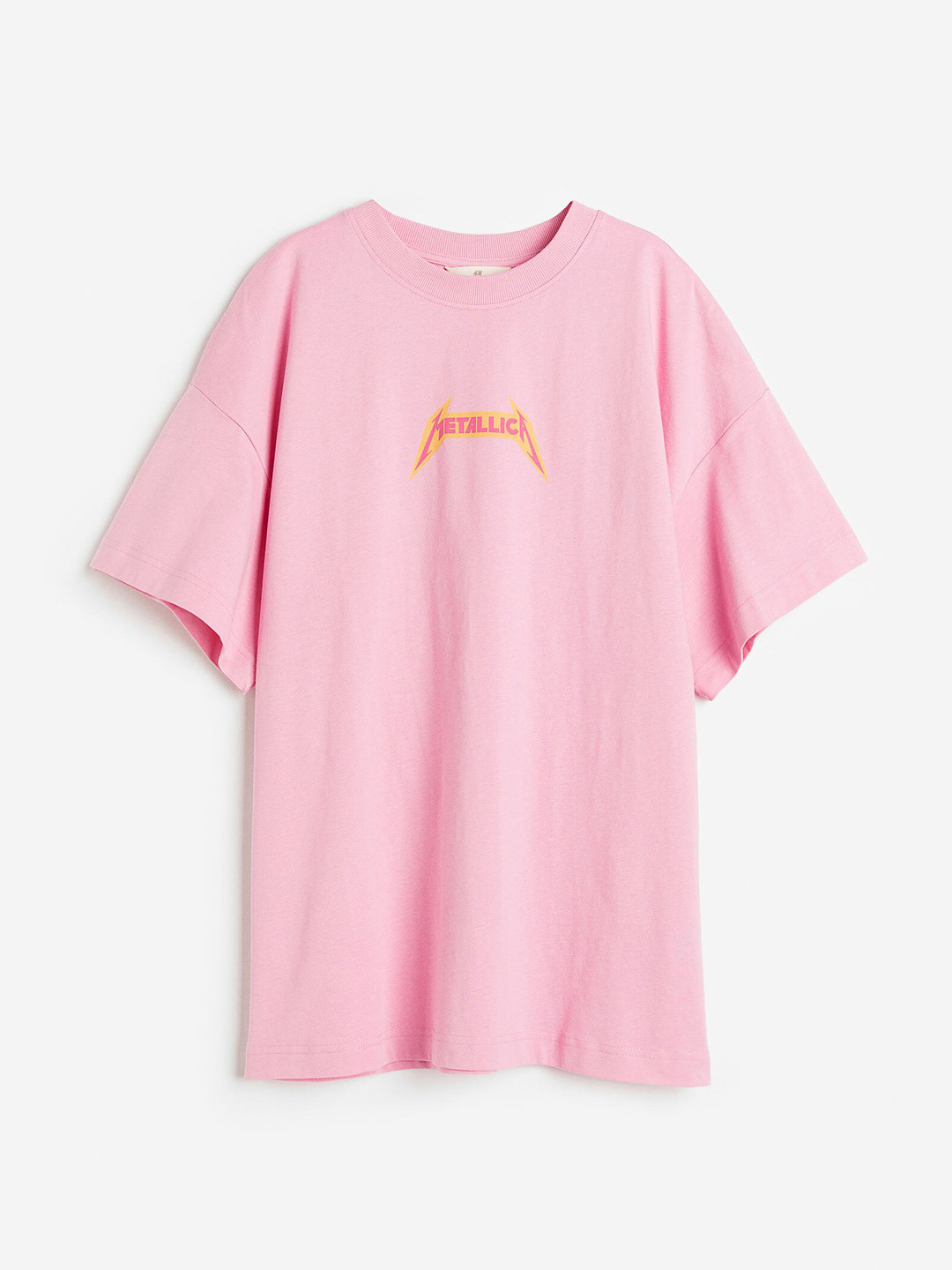 

H&M Women Long Printed Pure Cotton T-shirt, Pink