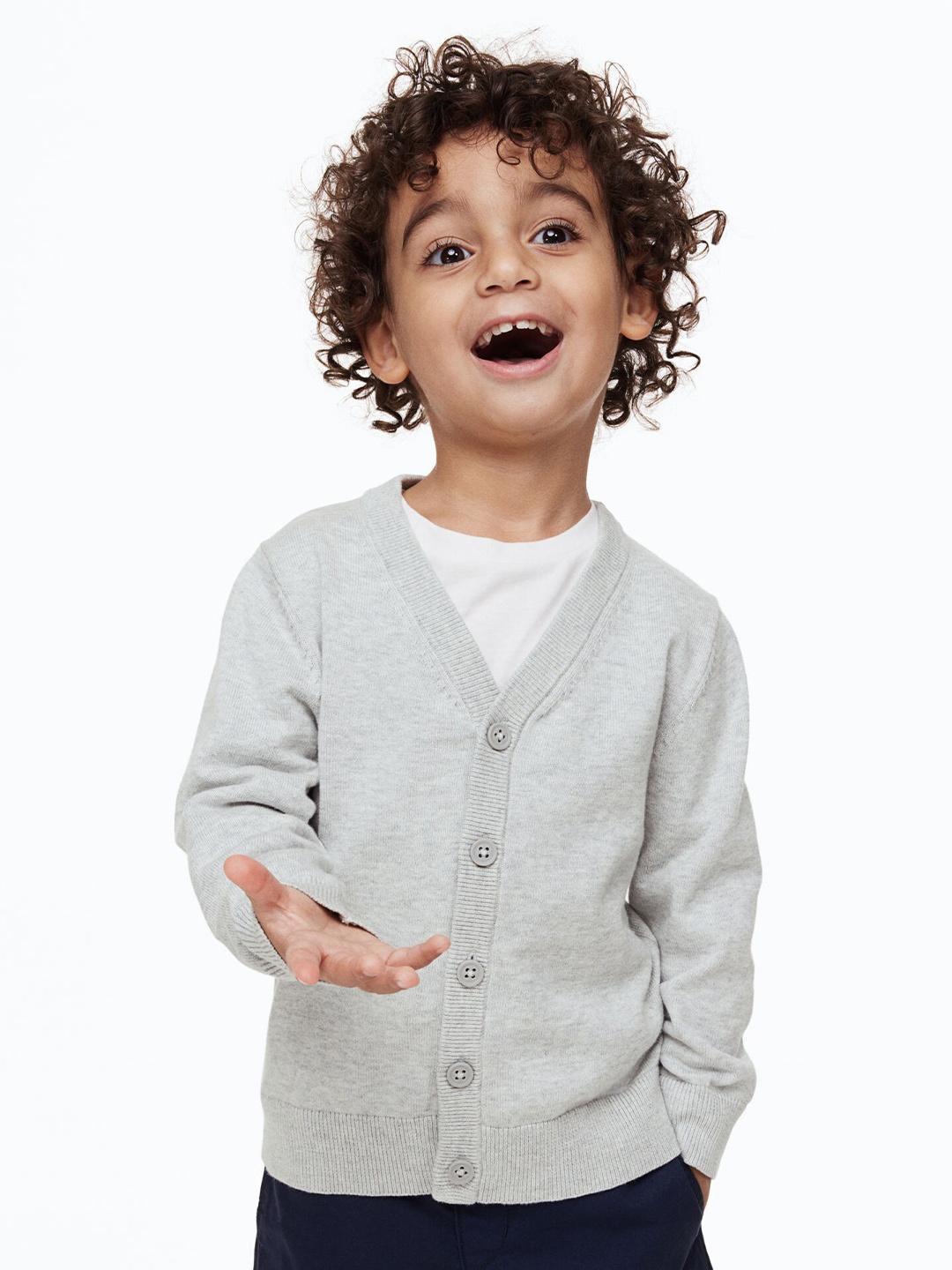 

H&M Boys Fine-Knit Cotton Cardigan, Grey